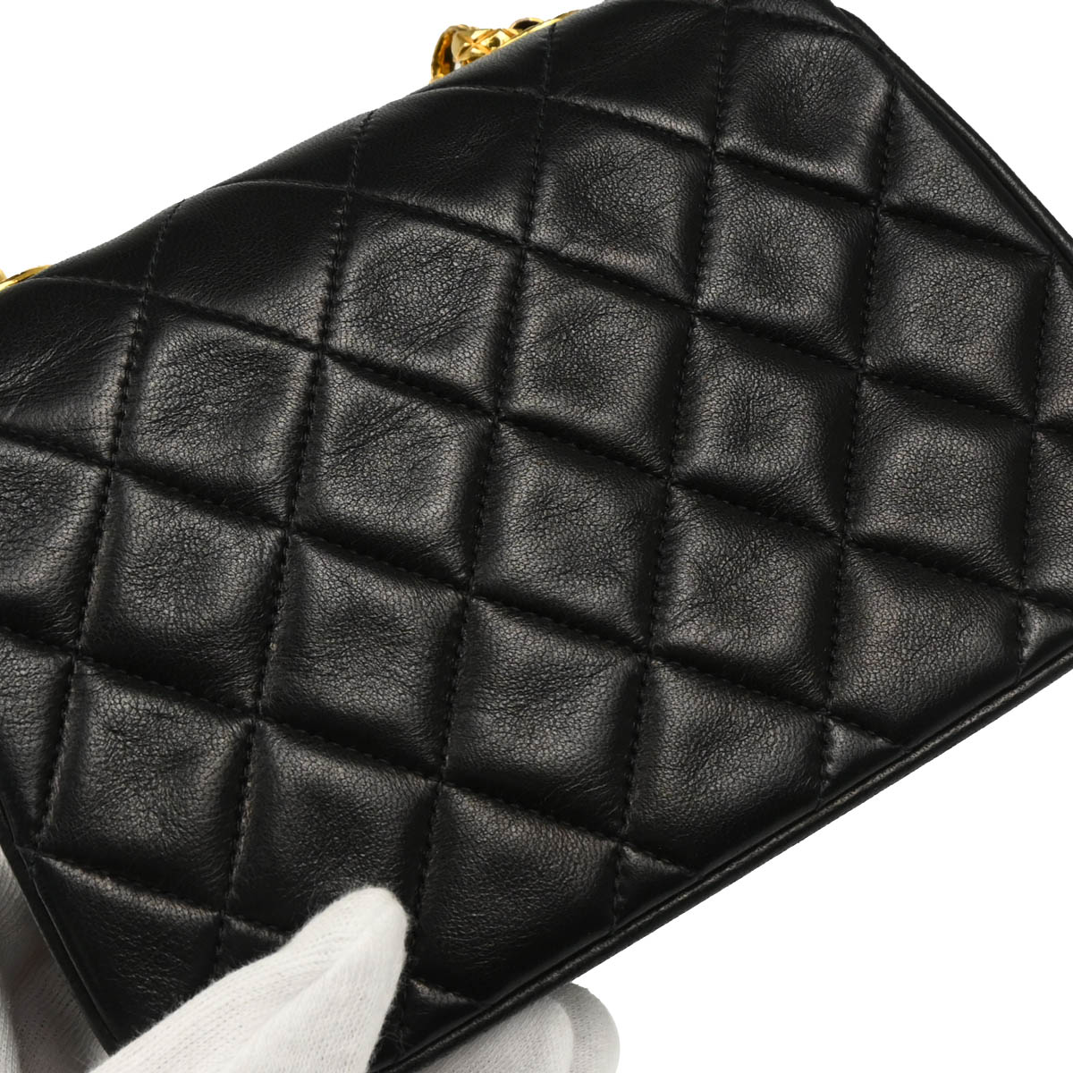 Chanel 1991-1994 Black Lambskin Chain Shoulder Bag