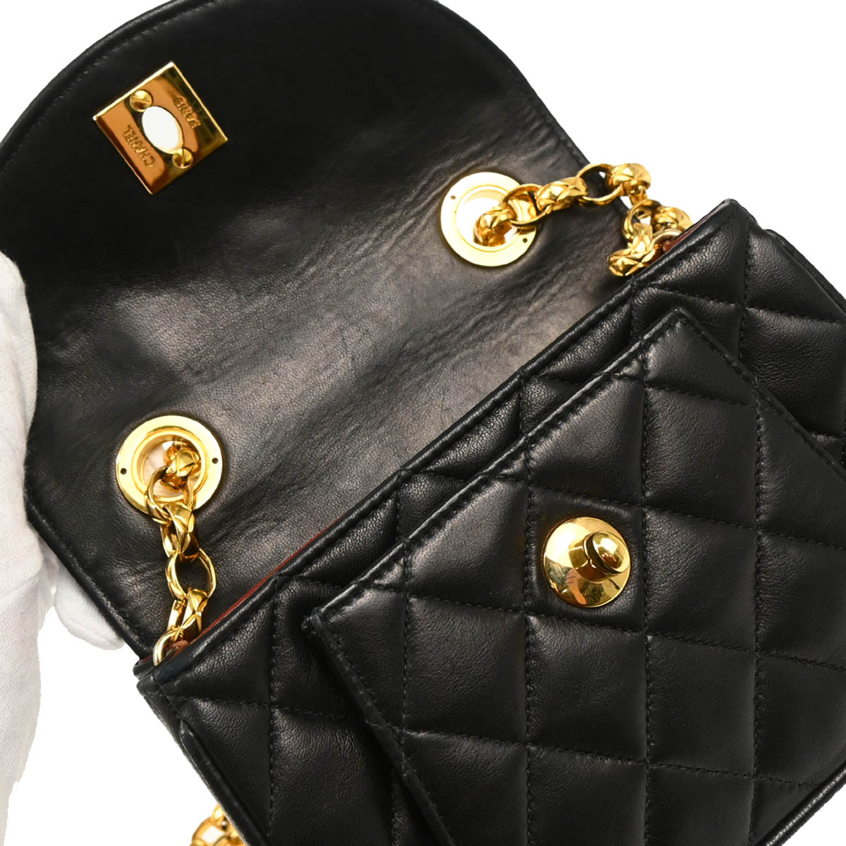 Chanel 1991-1994 Black Lambskin Chain Shoulder Bag