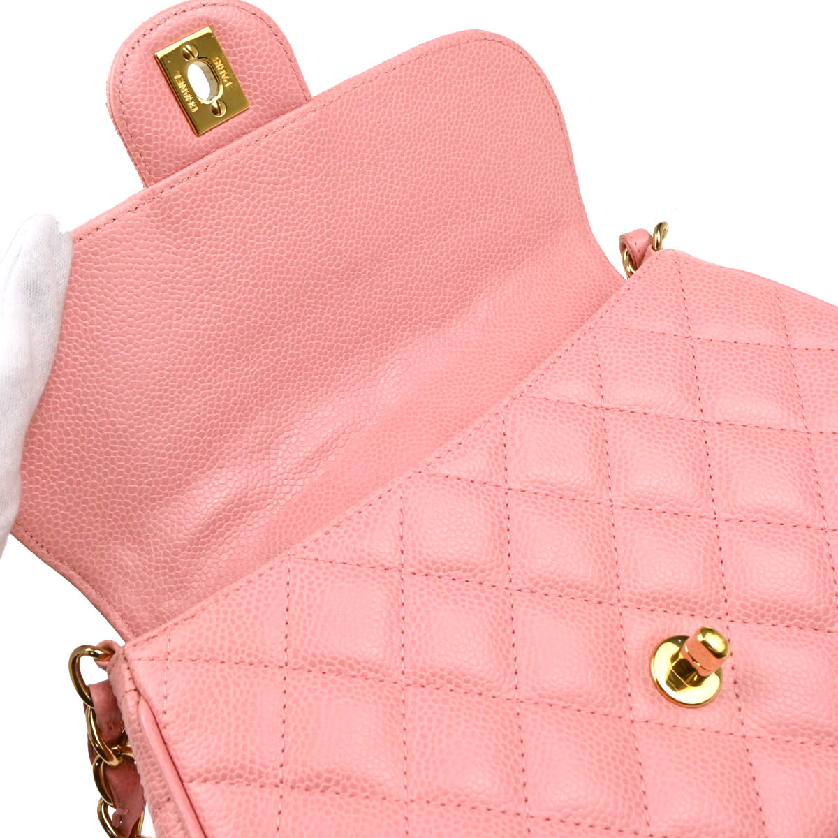 Chanel 2003-2004 Pink Caviar Chain Shoulder Bag