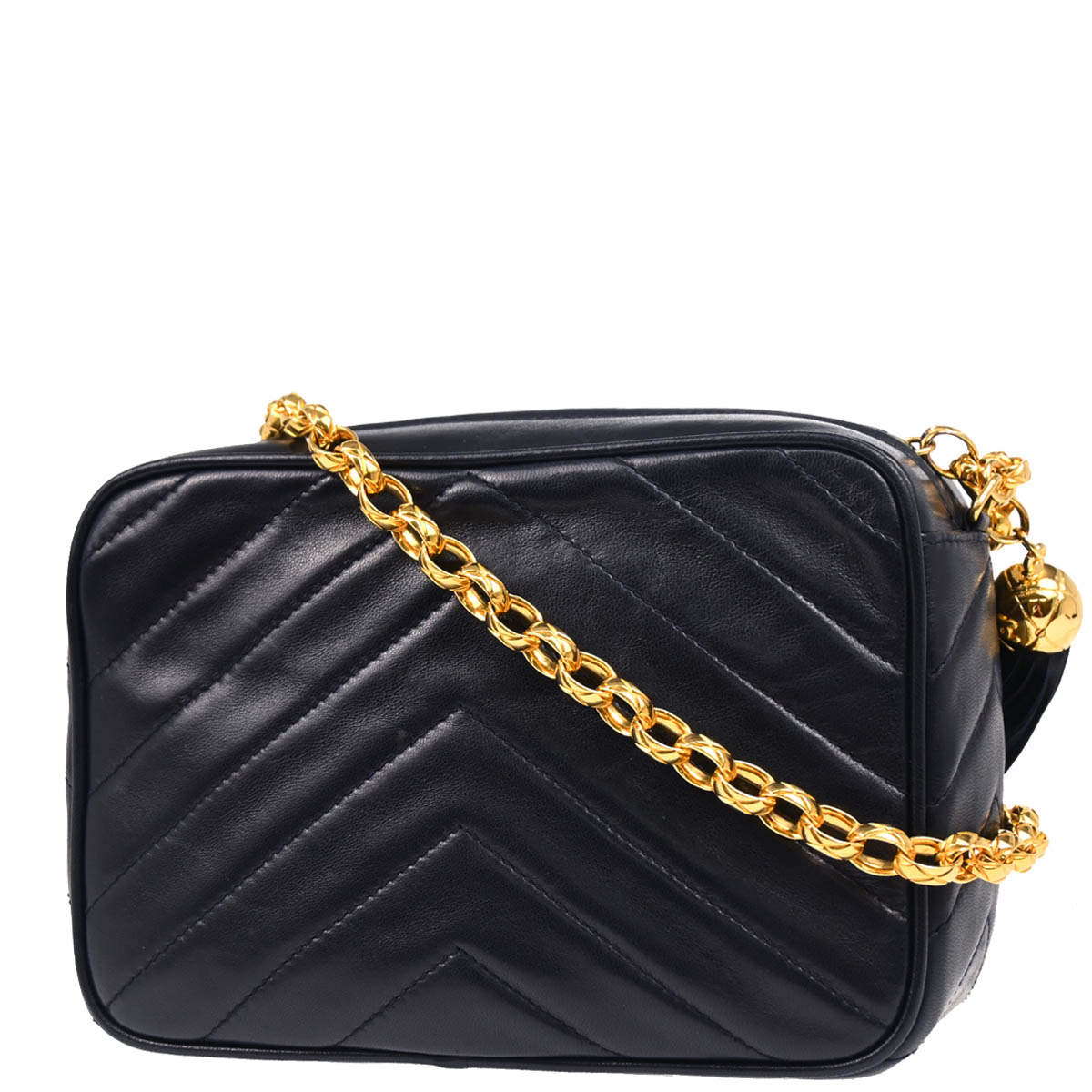 Chanel 1991-1994 Navy Lambskin Chevron Camera Bag Mini
