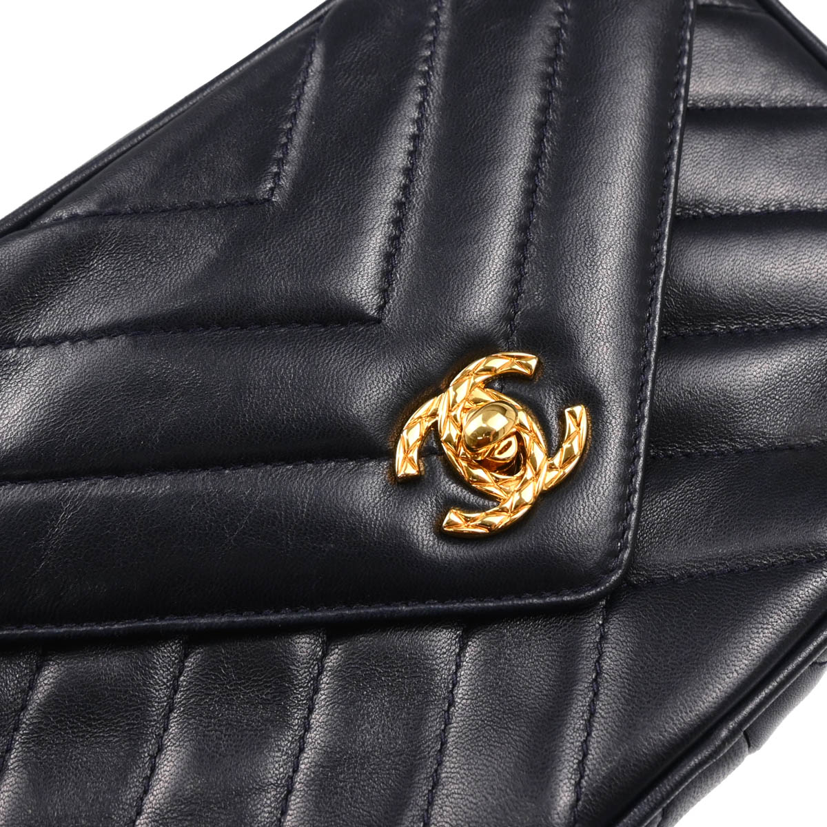 Chanel 1991-1994 Navy Lambskin Chevron Camera Bag Mini