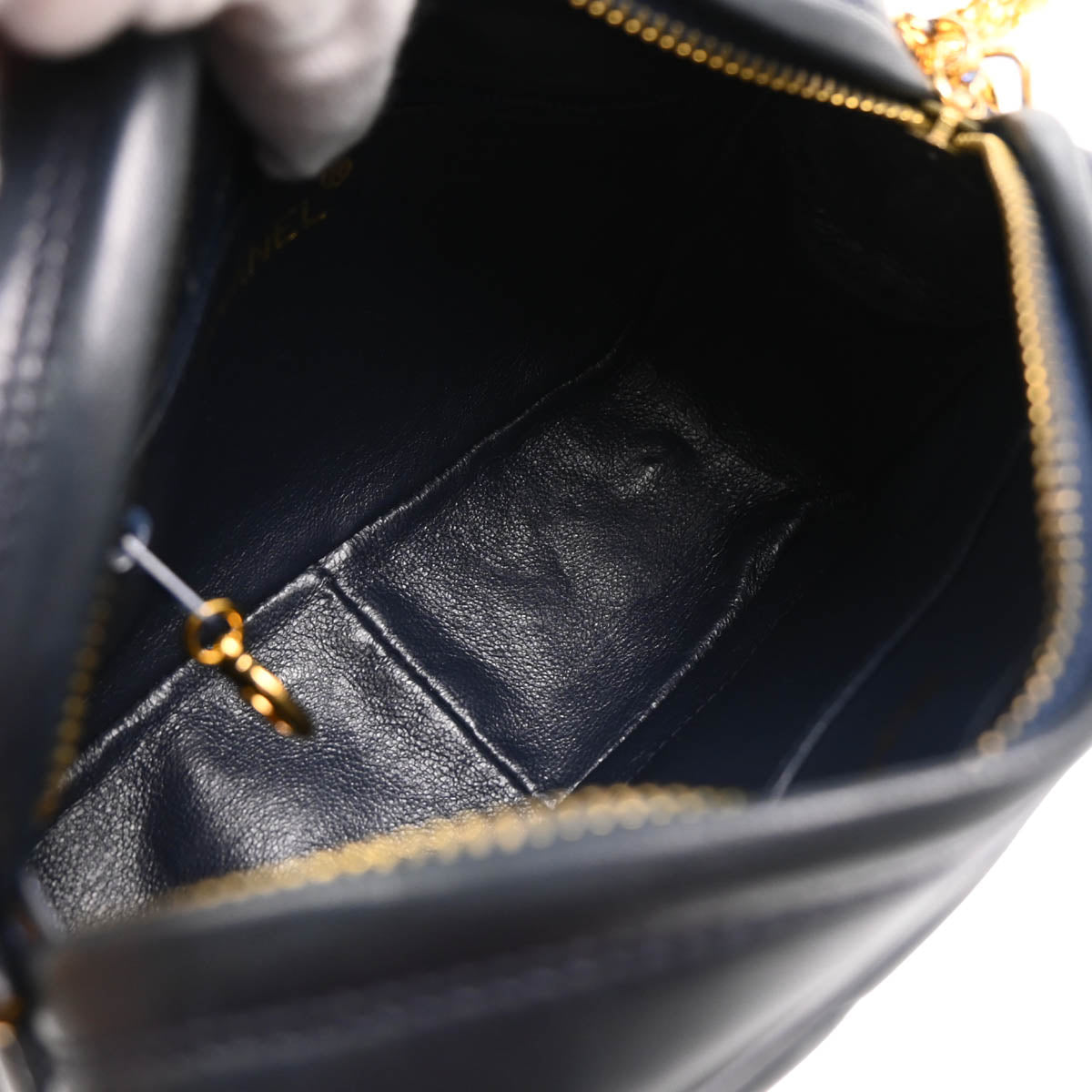Chanel 1991-1994 Navy Lambskin Chevron Camera Bag Mini