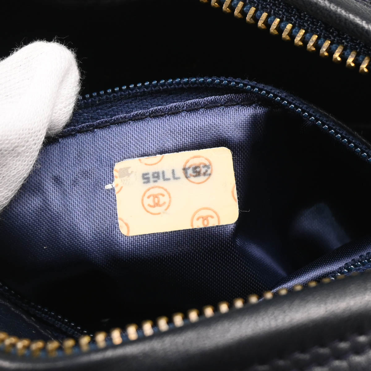 Chanel 1991-1994 Navy Lambskin Chevron Camera Bag Mini