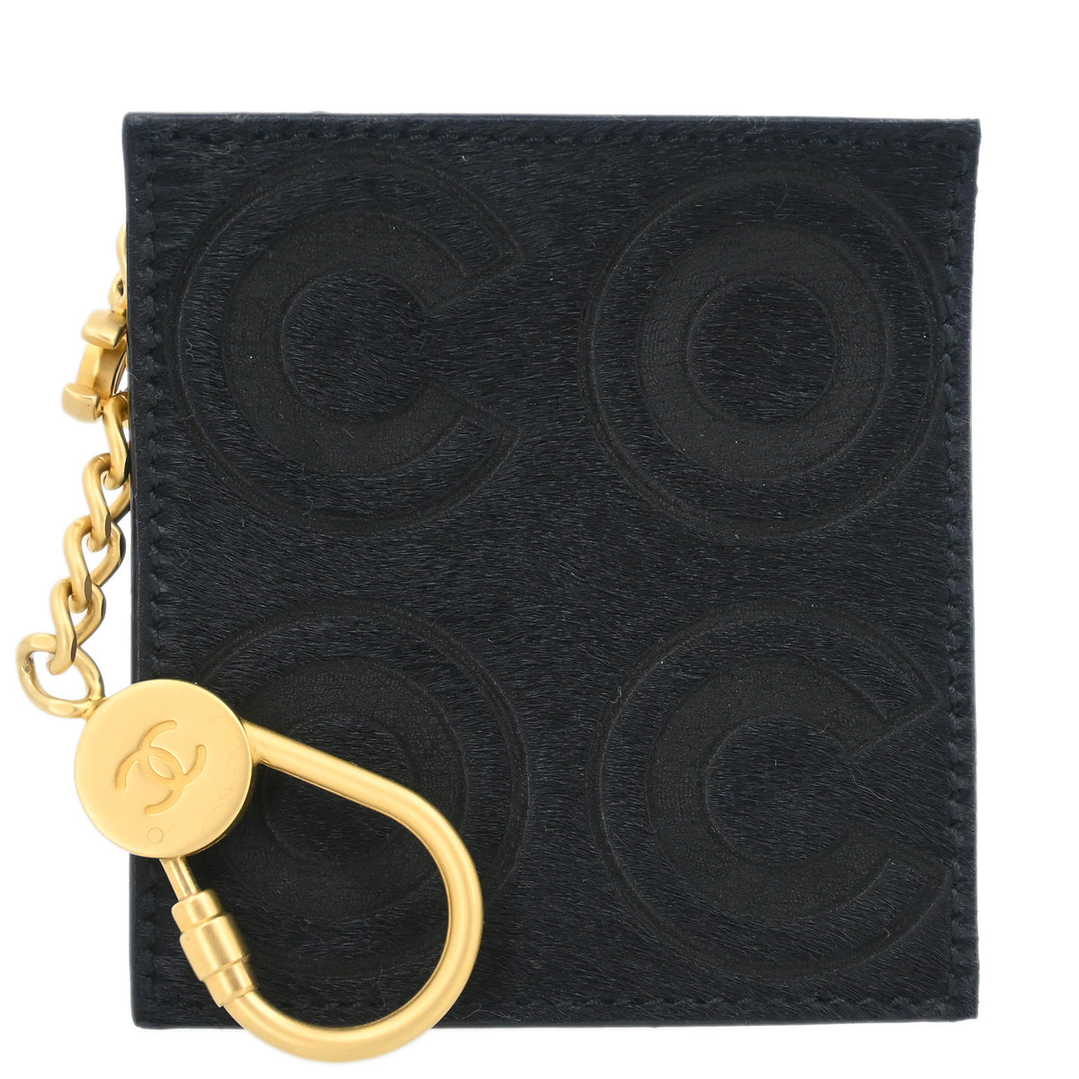 Chanel * 2000-2002 Mini Pouch Key Ring Black Pony Hair Small Good
