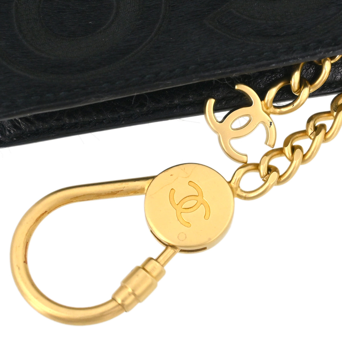 Chanel * 2000-2002 Mini Pouch Key Ring Black Pony Hair Small Good