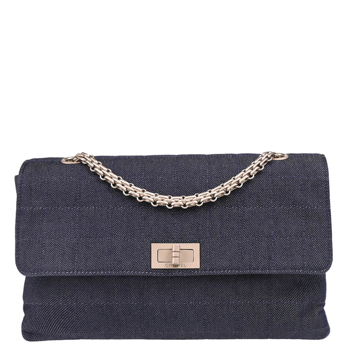 Chanel 2000-2001 Blue Denim Choco Bar Mademoiselle Lock Shoulder Bag
