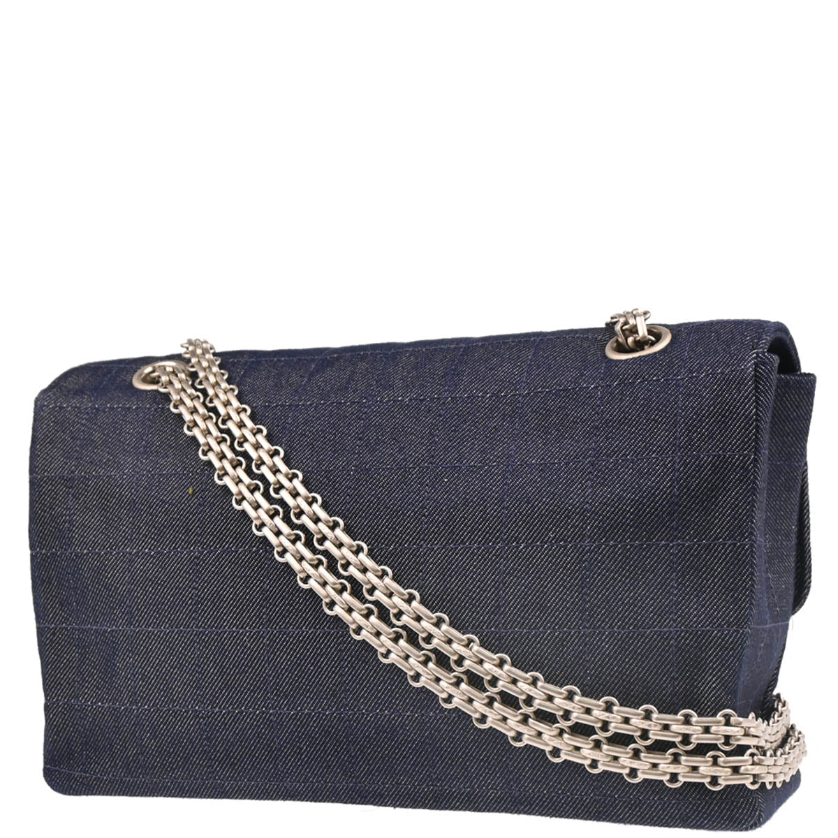 Chanel 2000-2001 Blue Denim Choco Bar Mademoiselle Lock Shoulder Bag