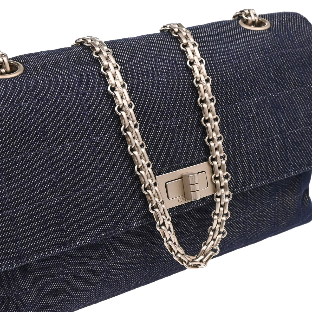 Chanel 2000-2001 Blue Denim Choco Bar Mademoiselle Lock Shoulder Bag