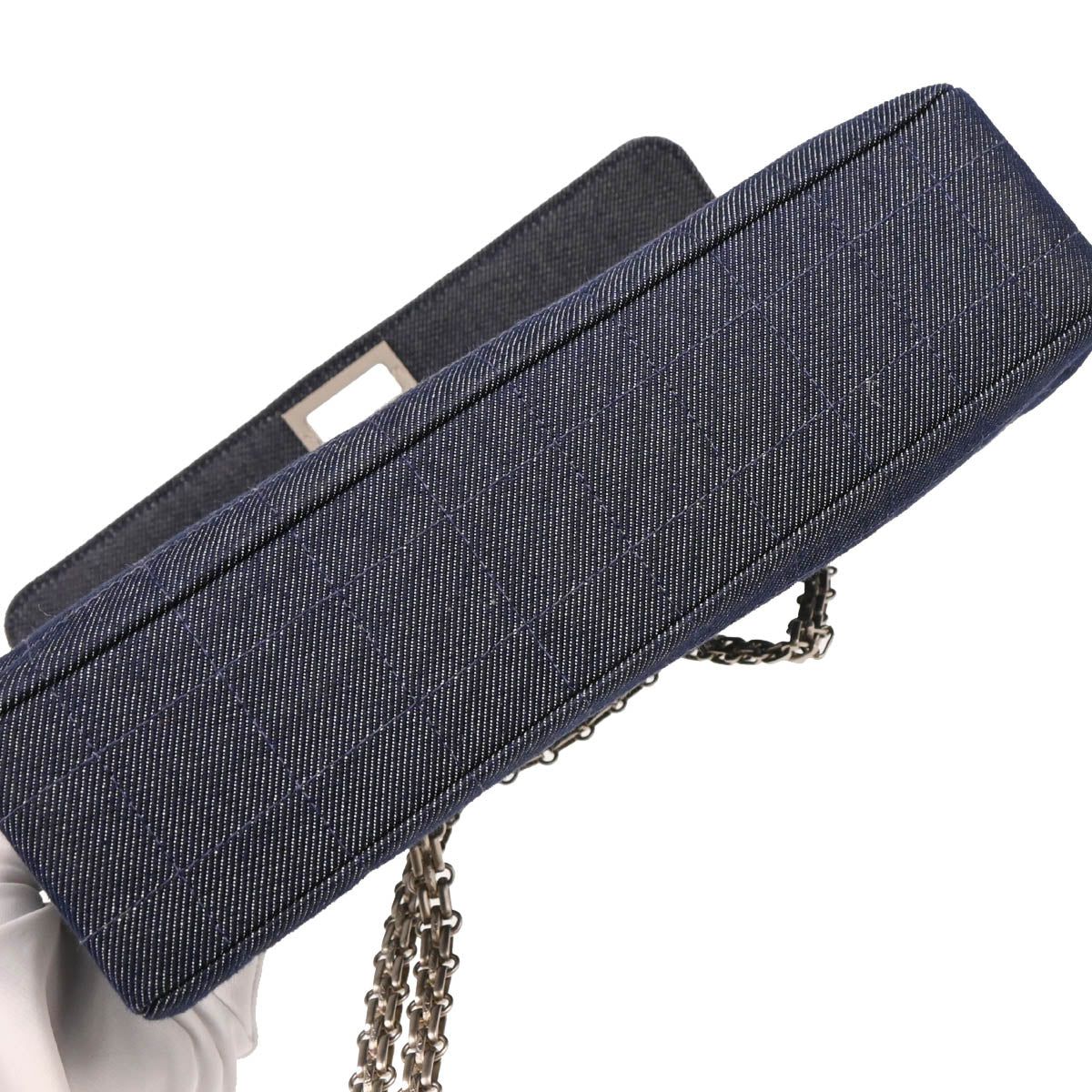 Chanel 2000-2001 Blue Denim Choco Bar Mademoiselle Lock Shoulder Bag