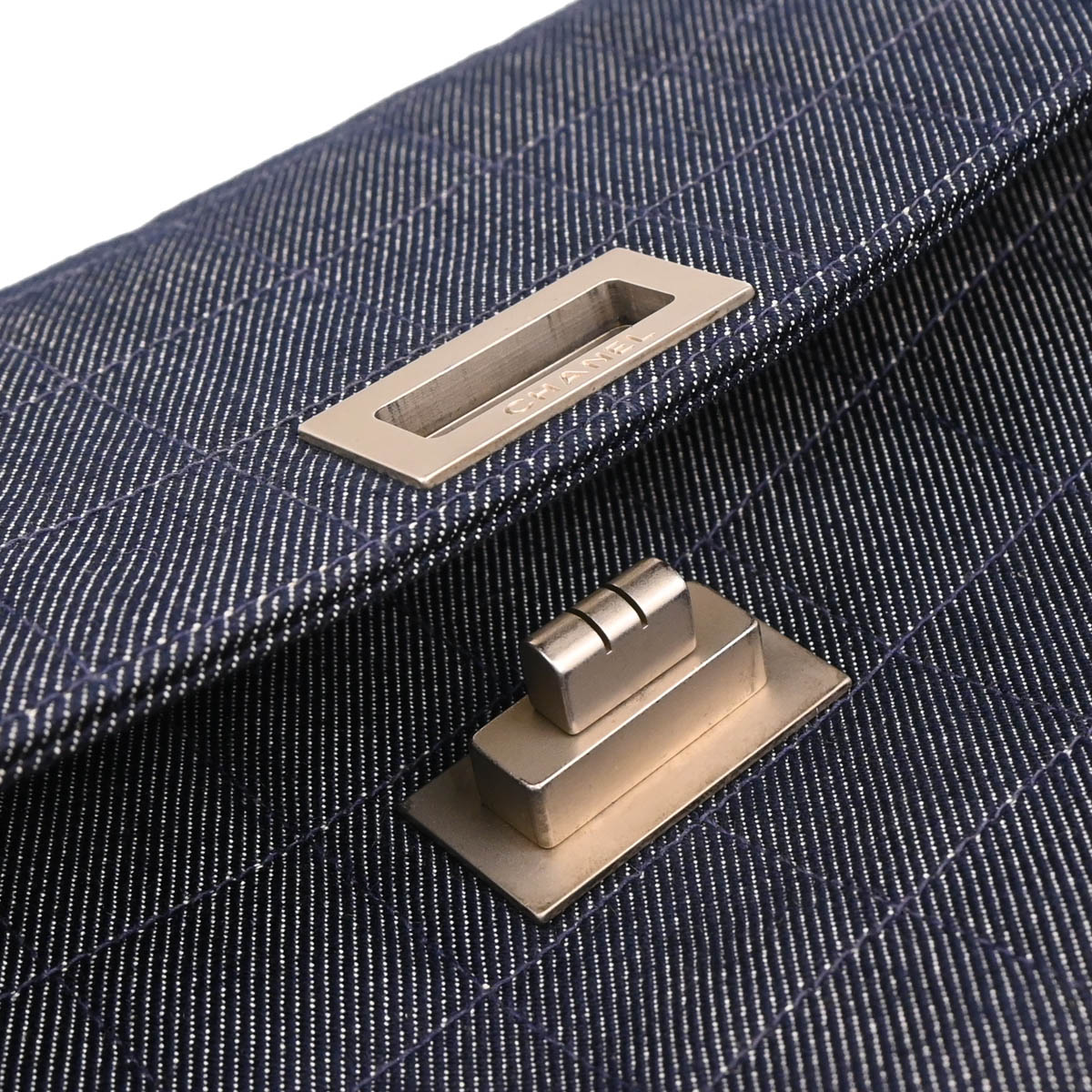 Chanel 2000-2001 Blue Denim Choco Bar Mademoiselle Lock Shoulder Bag