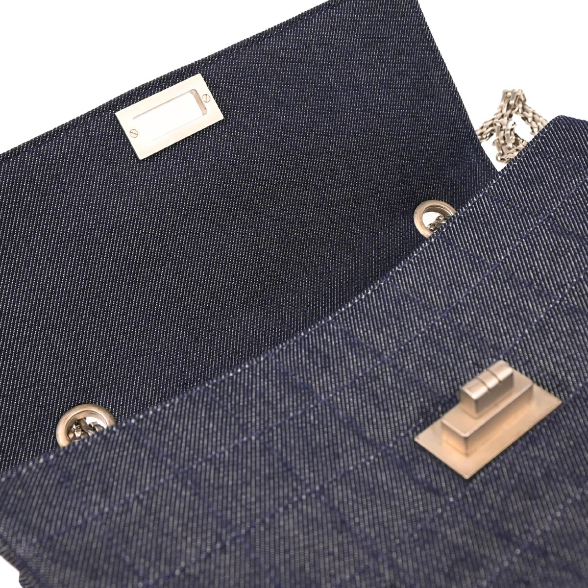 Chanel 2000-2001 Blue Denim Choco Bar Mademoiselle Lock Shoulder Bag