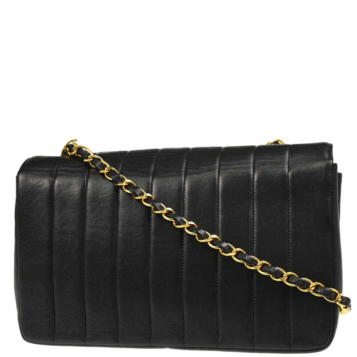 Chanel 1991-1994 Black Lambskin Mademoiselle Single Flap Shoulder Bag