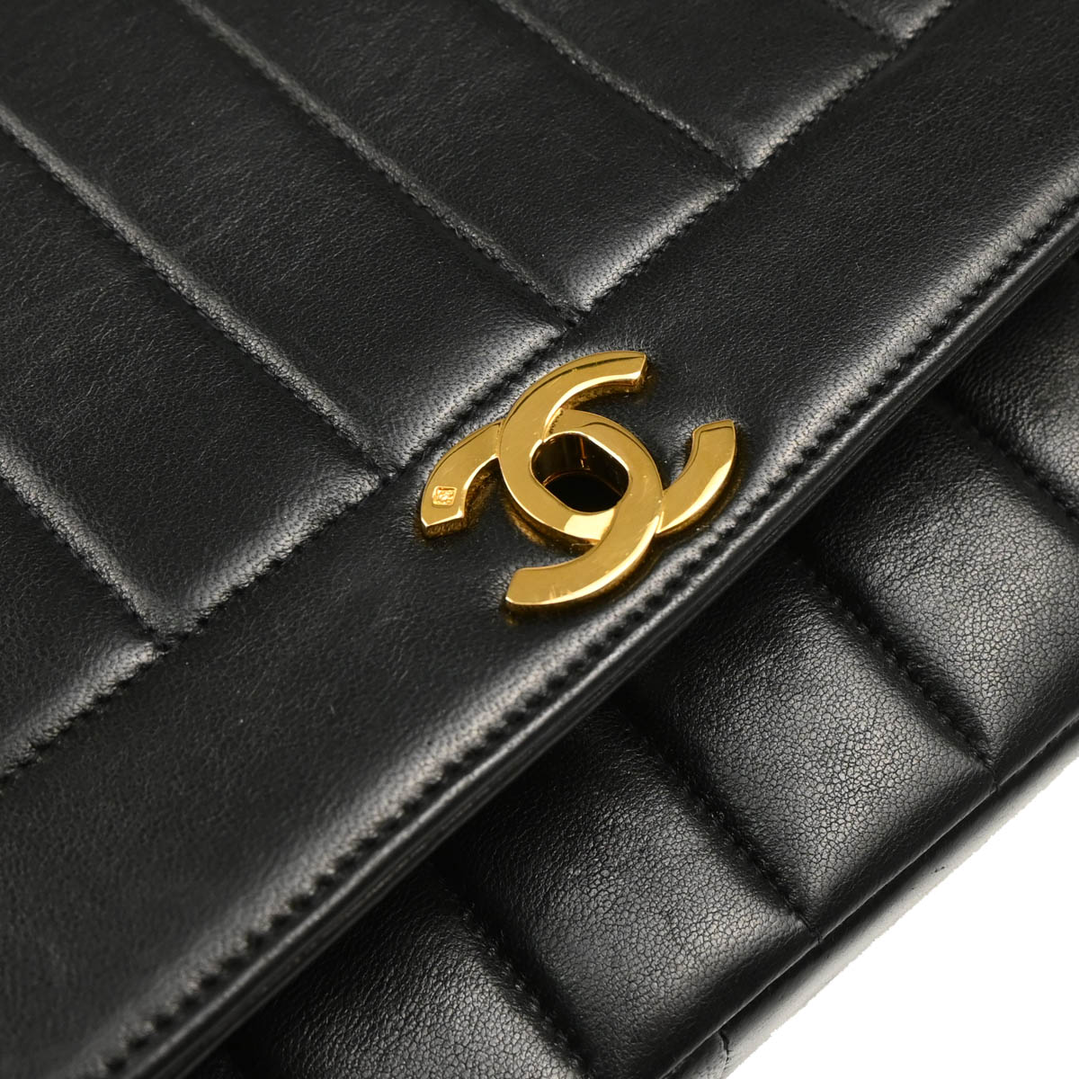 Chanel 1991-1994 Black Lambskin Mademoiselle Single Flap Shoulder Bag