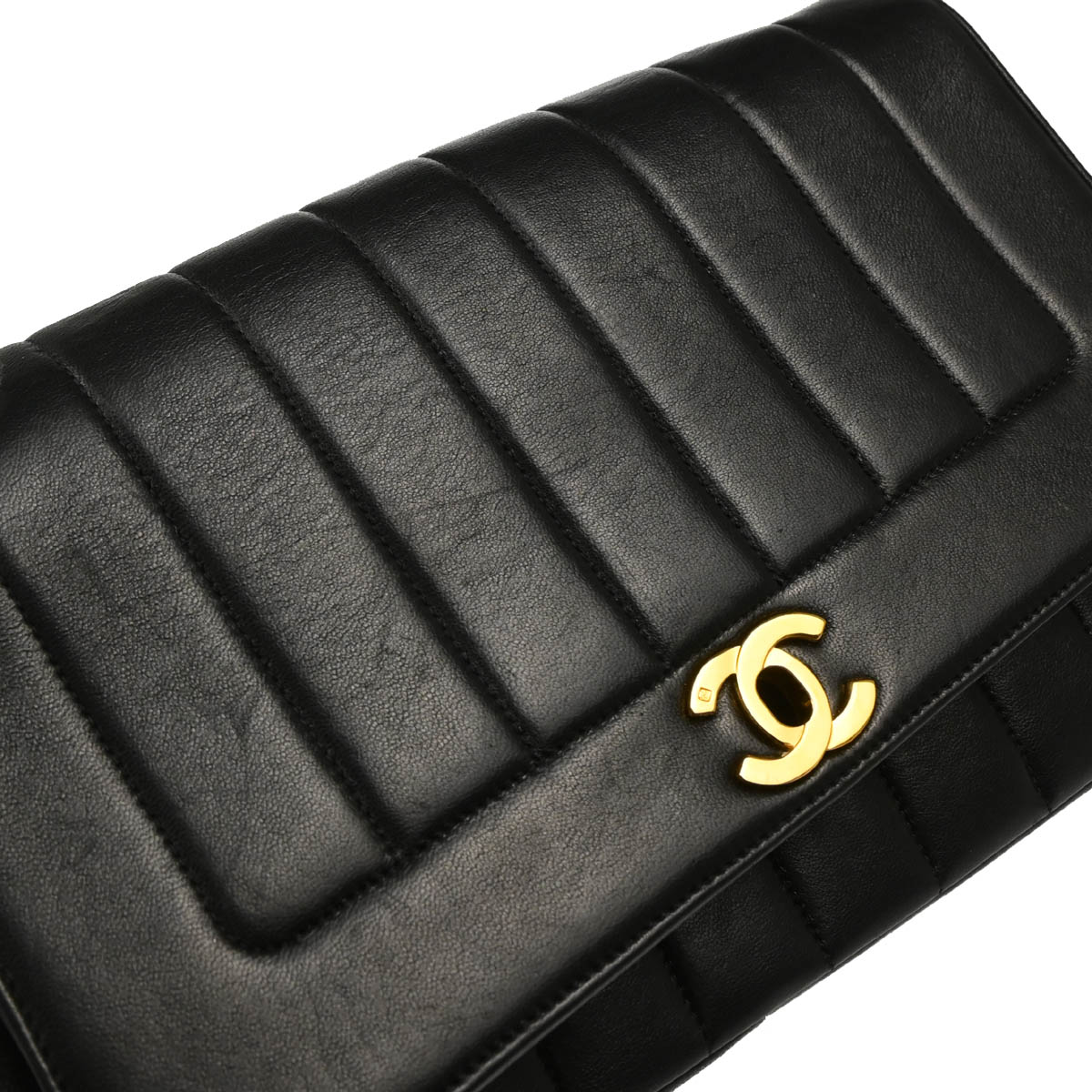 Chanel 1991-1994 Black Lambskin Mademoiselle Single Flap Shoulder Bag