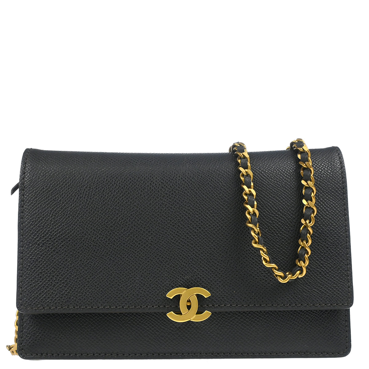 Chanel 1997-1999 Black Caviar  WOC Chain Shoulder Wallet Bag
