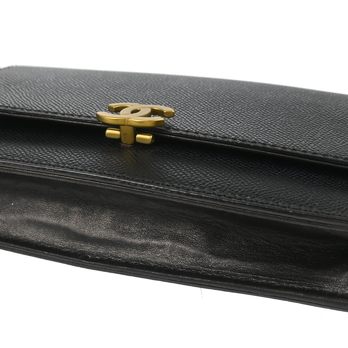 Chanel 1997-1999 Black Caviar WOC Chain Shoulder Wallet Bag