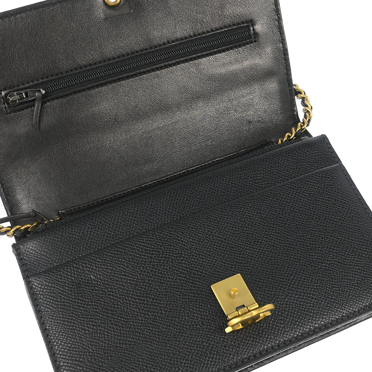 Chanel 1997-1999 Black Caviar WOC Chain Shoulder Wallet Bag
