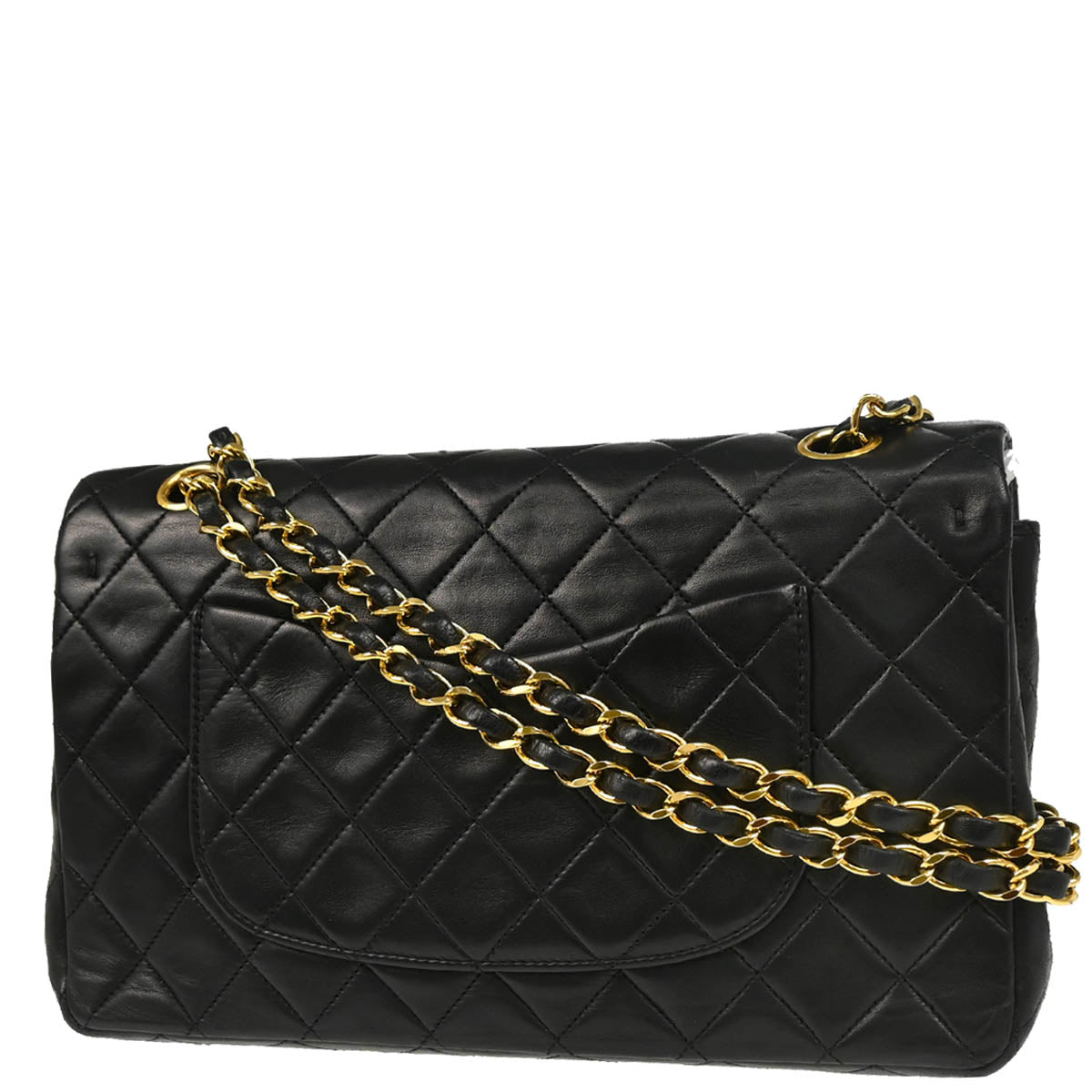 Chanel 1989-1991 Black Lambskin Medium Classic Double Flap Shoulder Bag