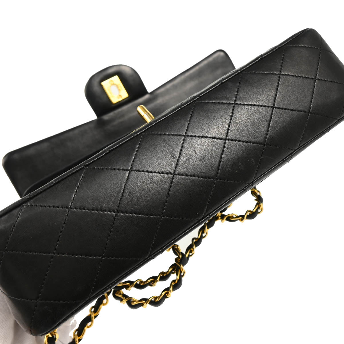 Chanel 1989-1991 Black Lambskin Medium Classic Double Flap Shoulder Bag
