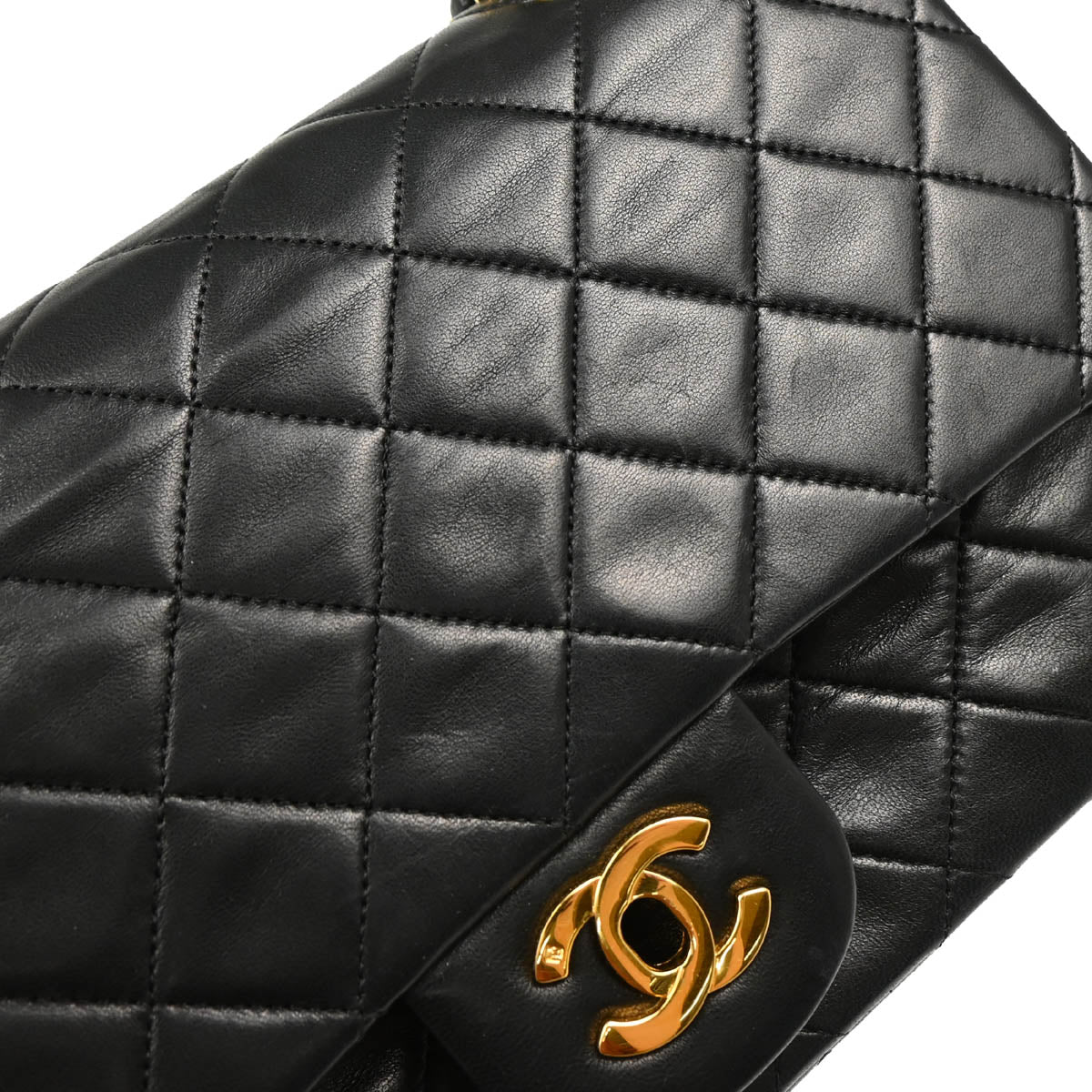 Chanel 1989-1991 Black Lambskin Medium Classic Double Flap Shoulder Bag