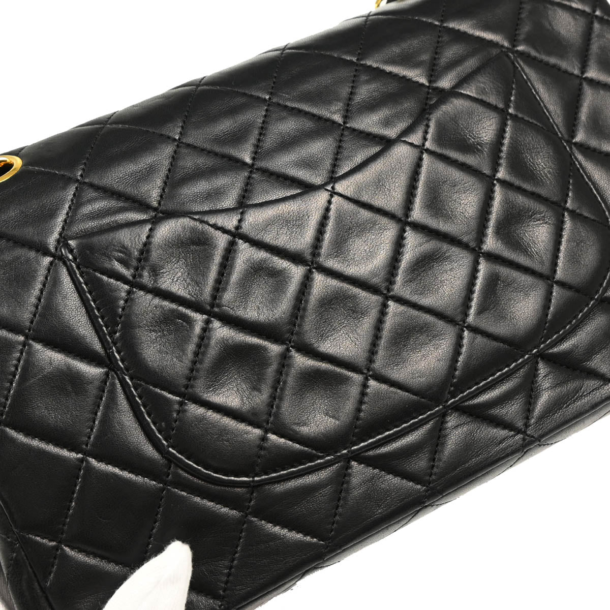 Chanel 1989-1991 Black Lambskin Medium Classic Double Flap Shoulder Bag