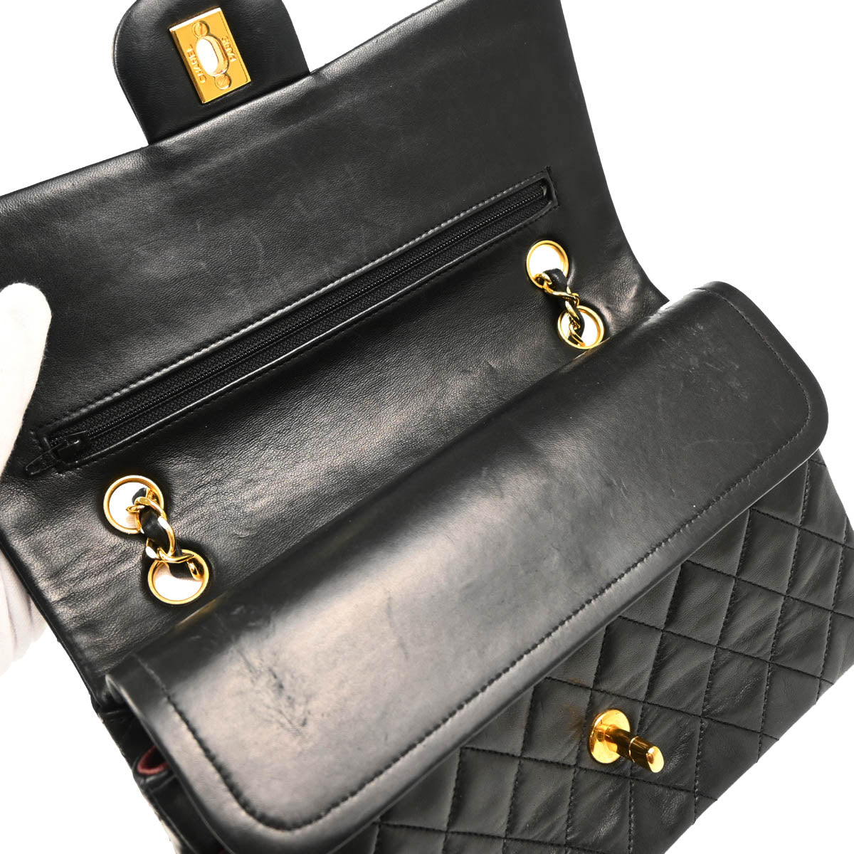 Chanel 1989-1991 Black Lambskin Medium Classic Double Flap Shoulder Bag