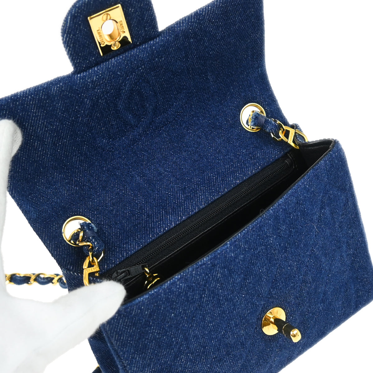 Chanel 1989-1991 Blue Denim Mini Classic Square Flap Shoulder Bag 17