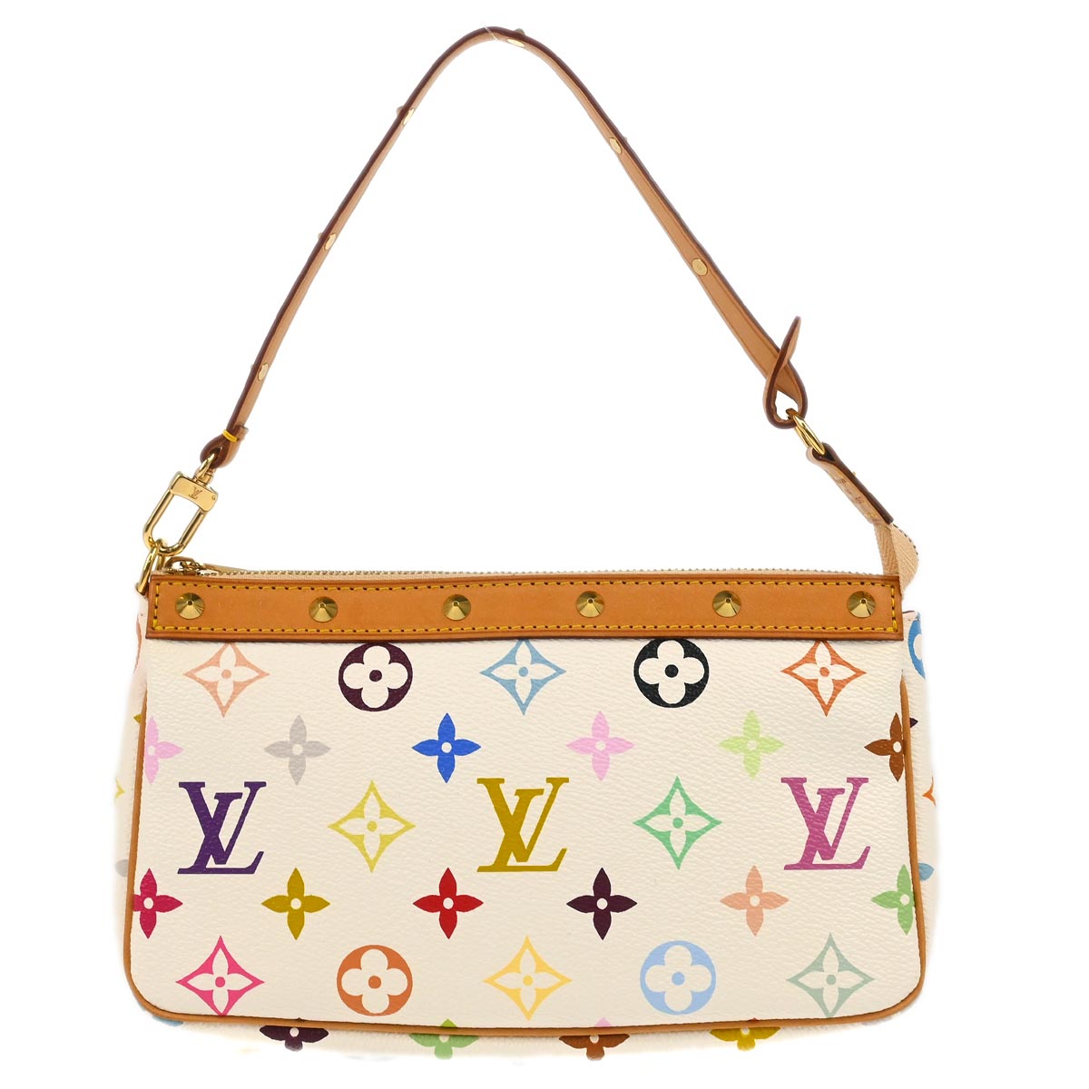 Louis Vuitton 2004 White Multicolor Pochette Accessoires Handbag M92649