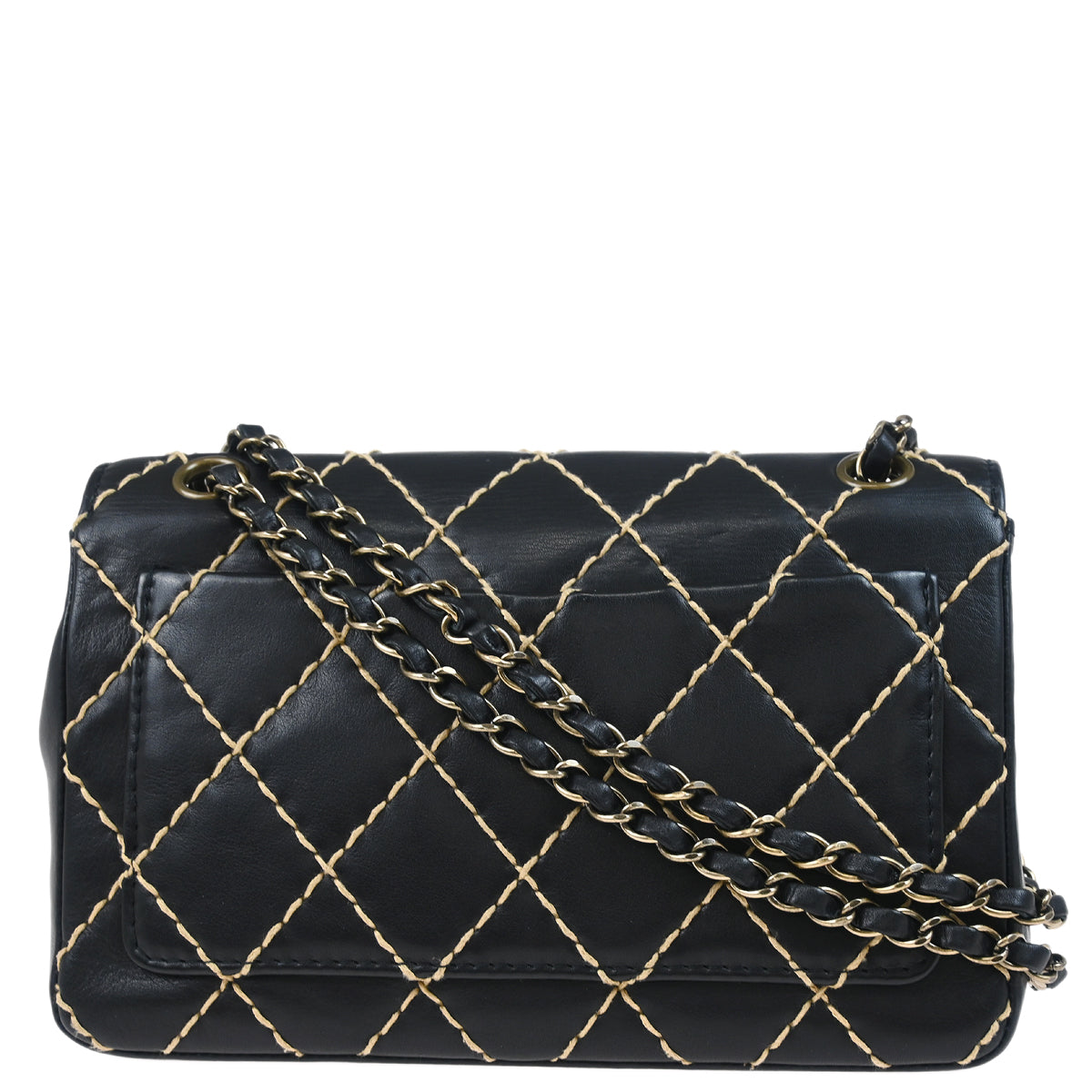 Chanel 2000-2002 Black Calfskin Wild Stitch Single Flap Shoulder Bag