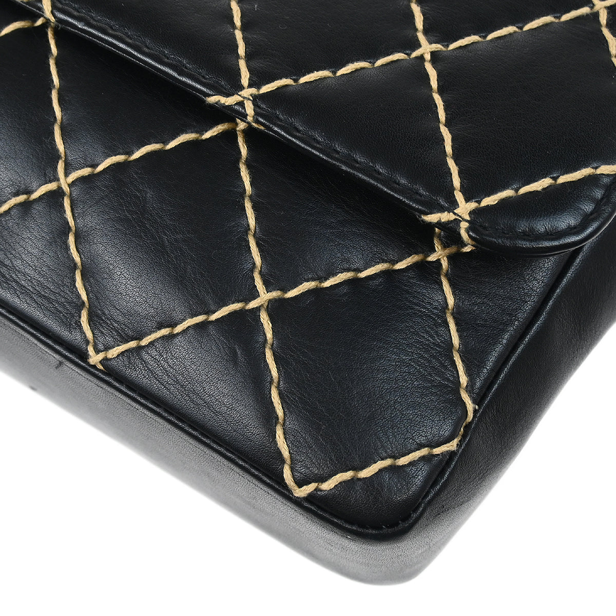 Chanel 2000-2002 Black Calfskin Wild Stitch Single Flap Shoulder Bag