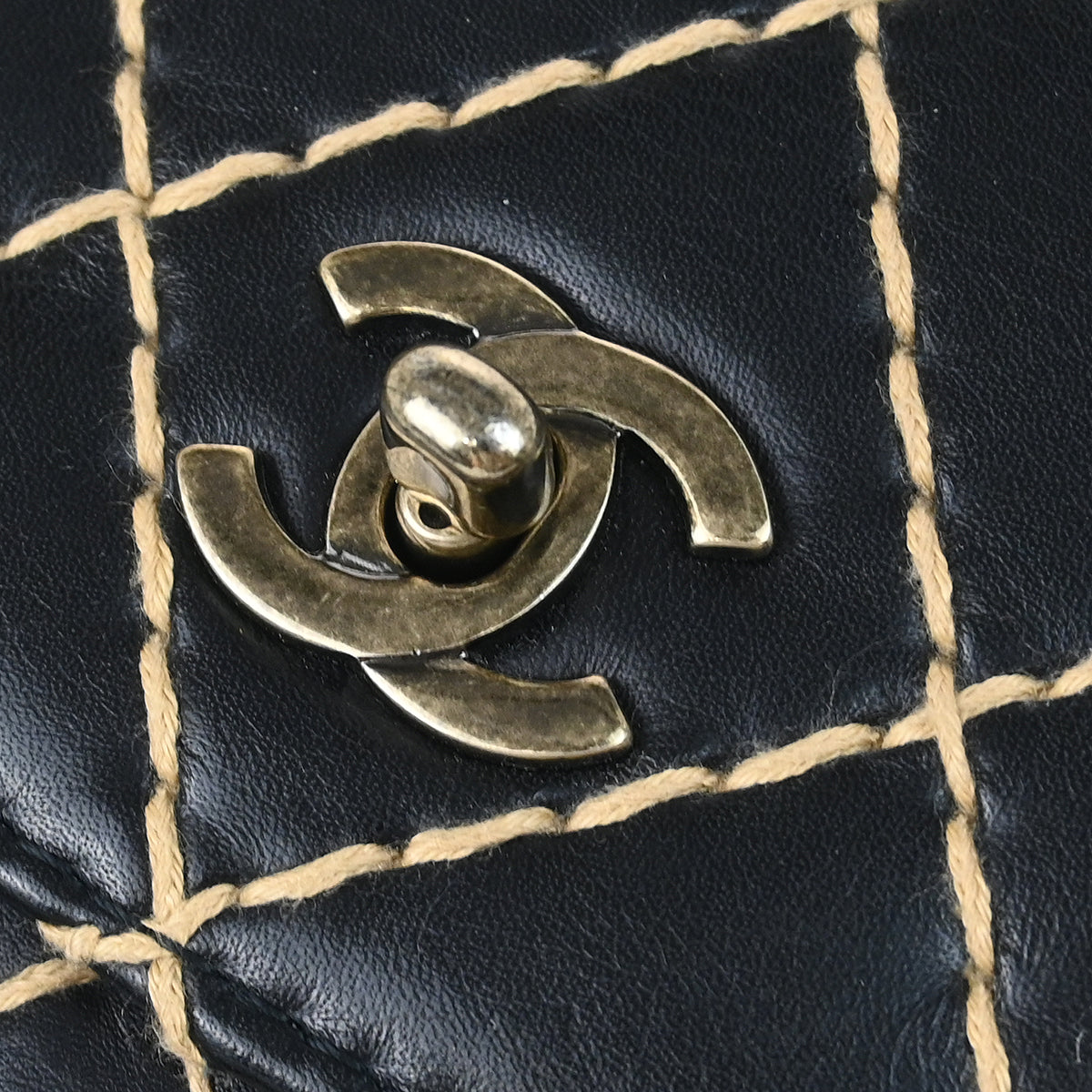 Chanel 2000-2002 Black Calfskin Wild Stitch Single Flap Shoulder Bag