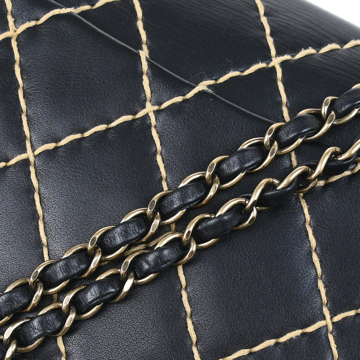Chanel 2000-2002 Black Calfskin Wild Stitch Single Flap Shoulder Bag
