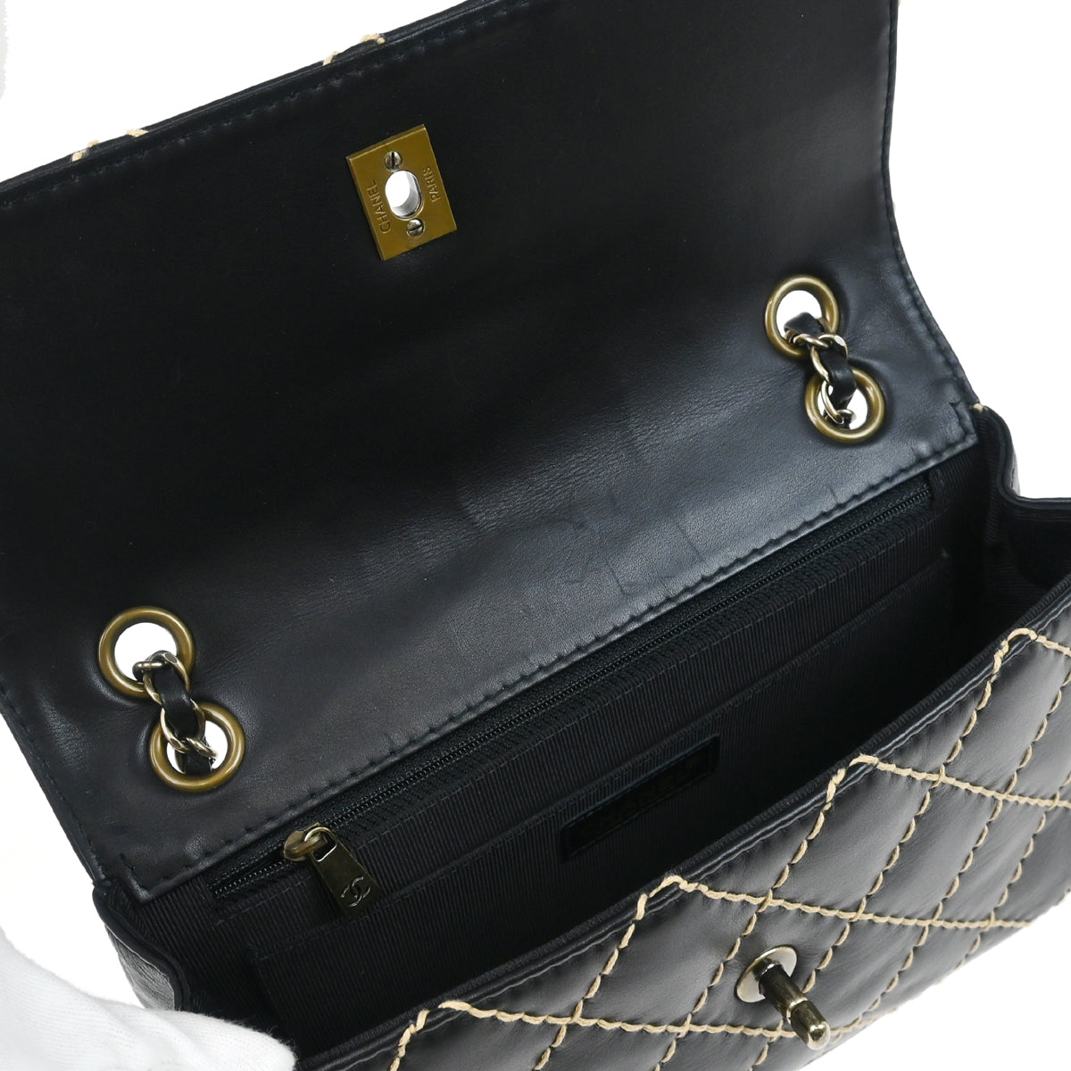 Chanel 2000-2002 Black Calfskin Wild Stitch Single Flap Shoulder Bag