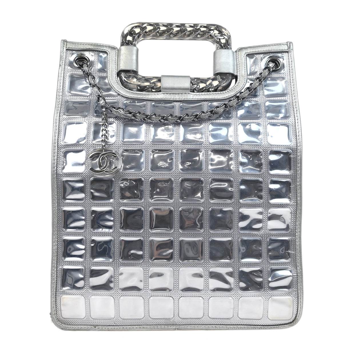 Chanel 2006-2008 Silver Vinyl Ice Cube Tote 2way Shoulder Handbag