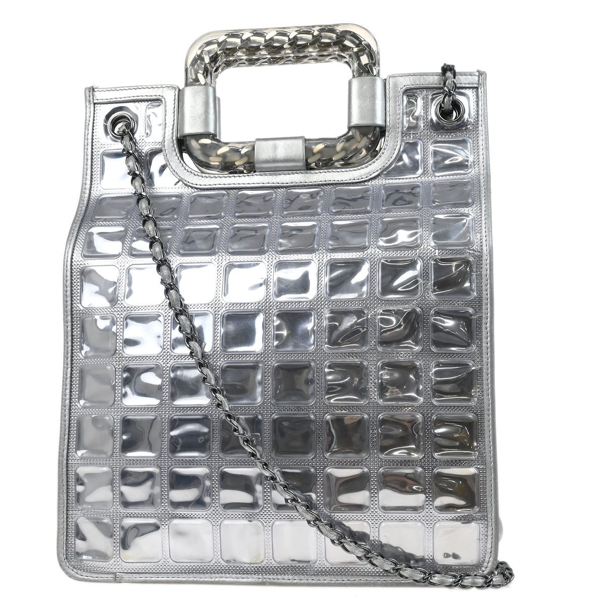 Chanel 2006-2008 Silver Vinyl Ice Cube Tote 2way Shoulder Handbag