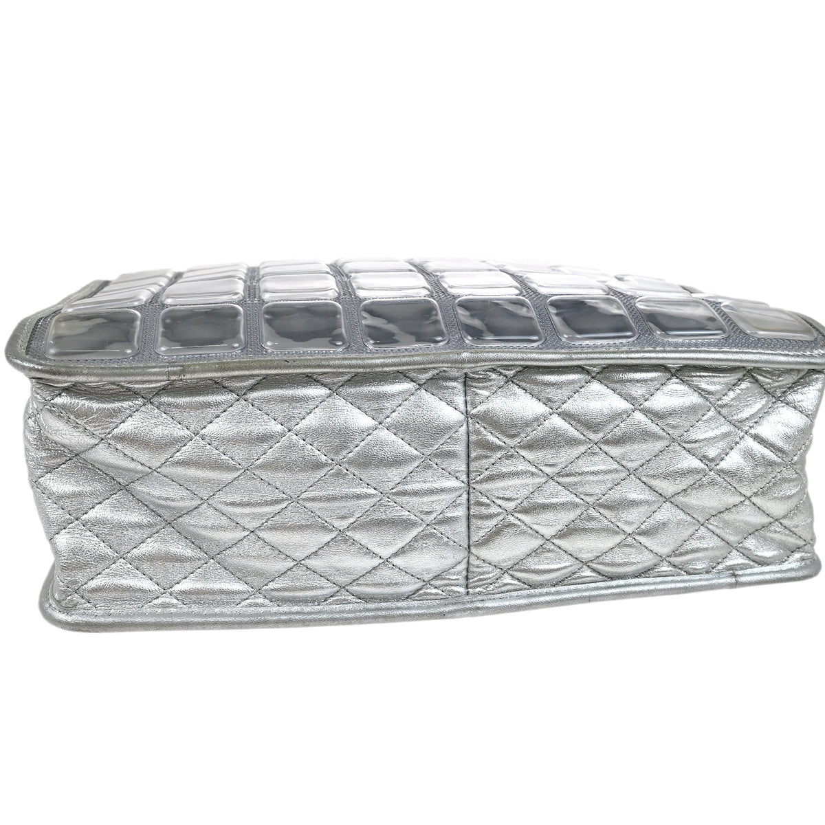 Chanel 2006-2008 Silver Vinyl Ice Cube Tote 2way Shoulder Handbag