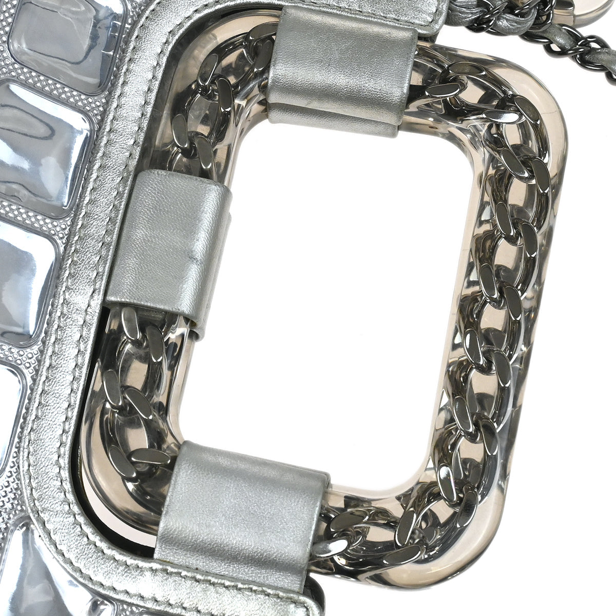 Chanel 2006-2008 Silver Vinyl Ice Cube Tote 2way Shoulder Handbag