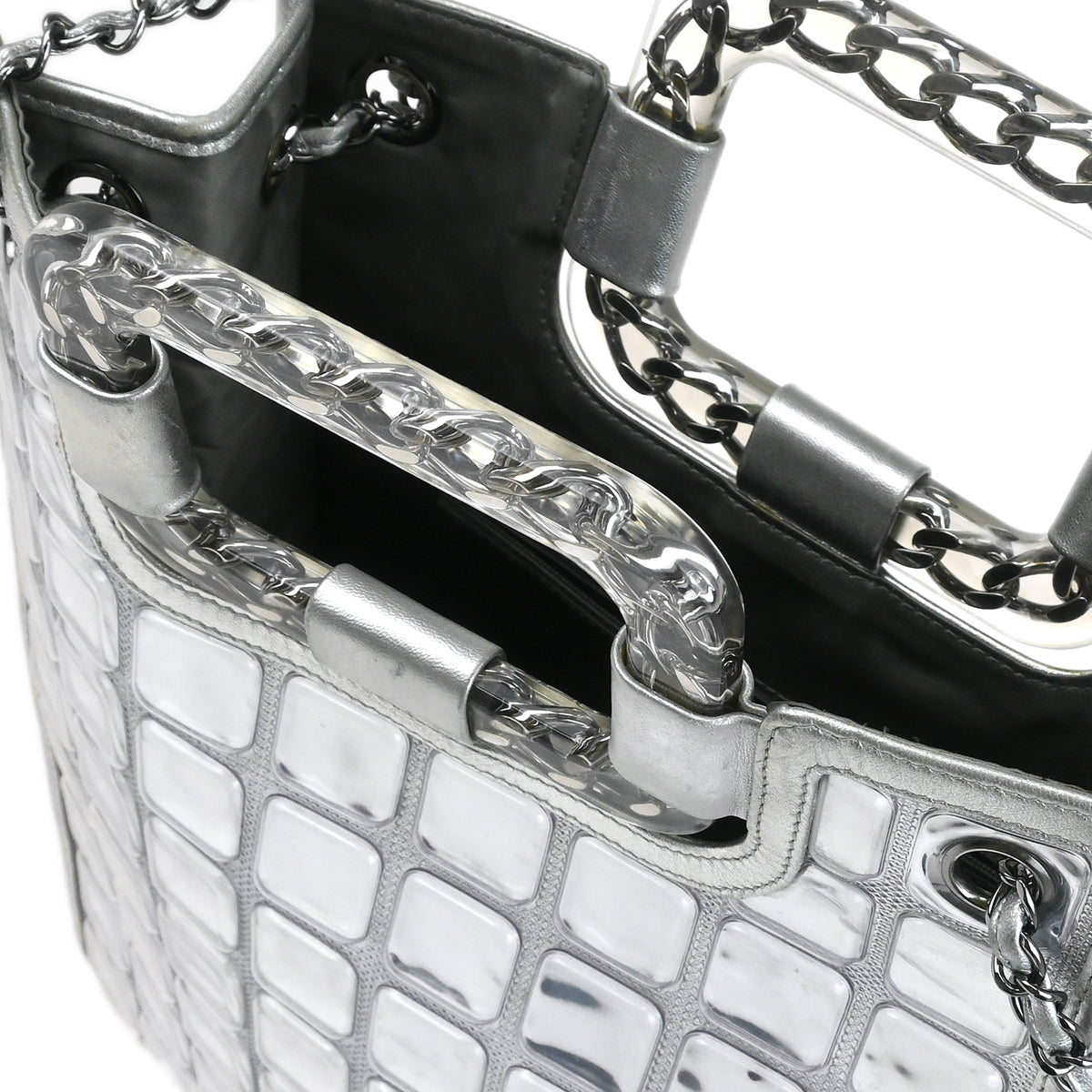 Chanel 2006-2008 Silver Vinyl Ice Cube Tote 2way Shoulder Handbag