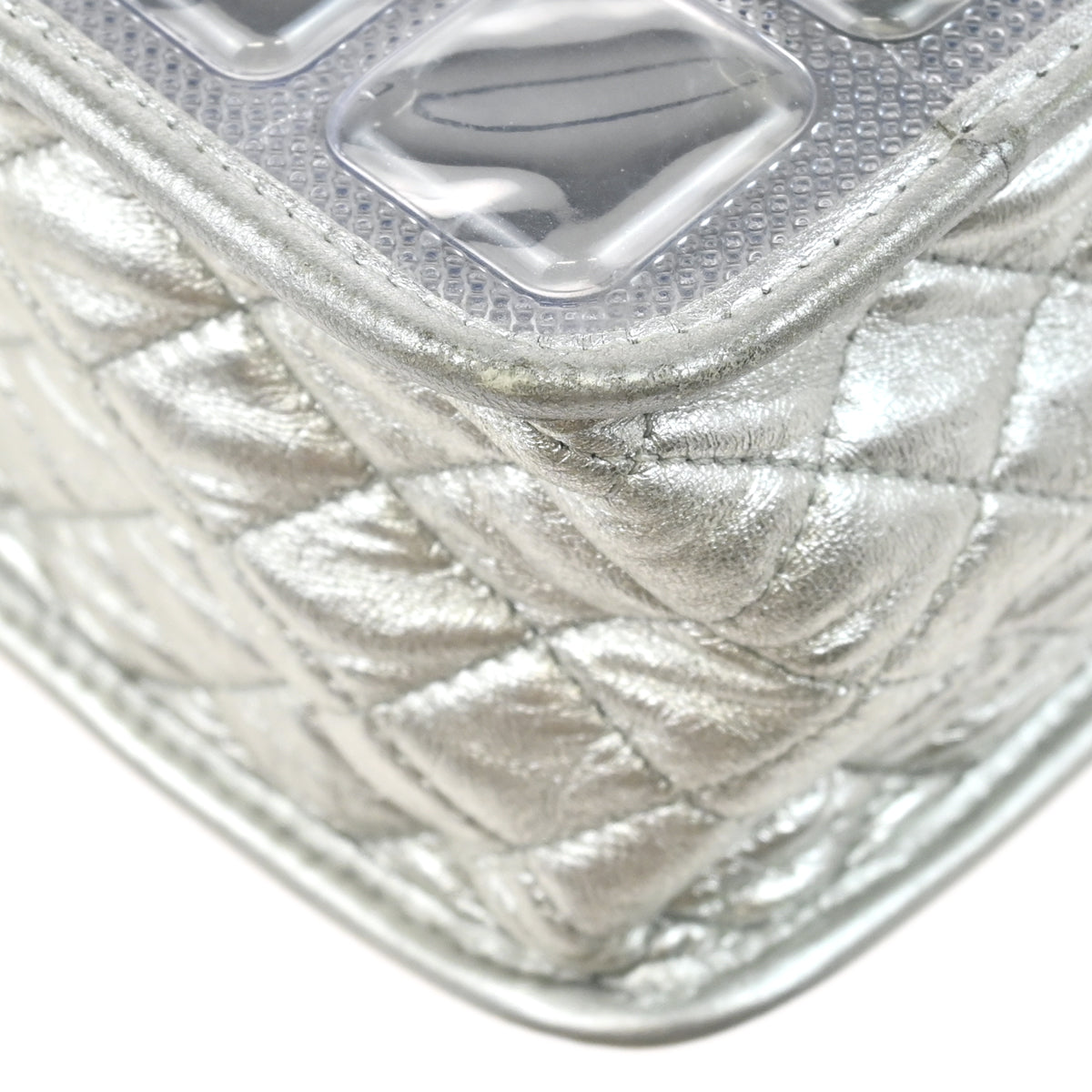 Chanel 2006-2008 Silver Vinyl Ice Cube Tote 2way Shoulder Handbag