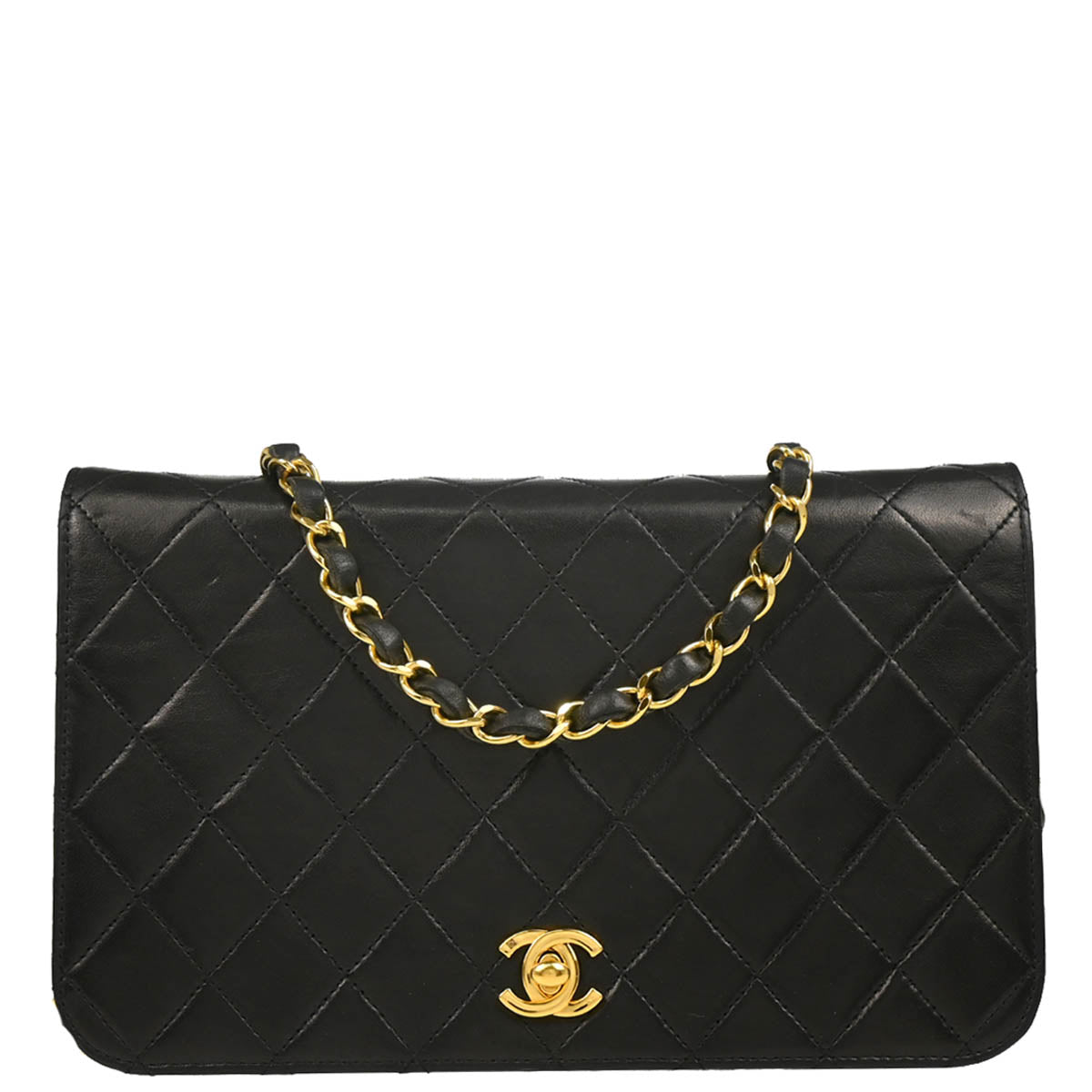 Chanel 2000-2002 Black Lambskin Turnlock Small Full Flap Shoulder Bag