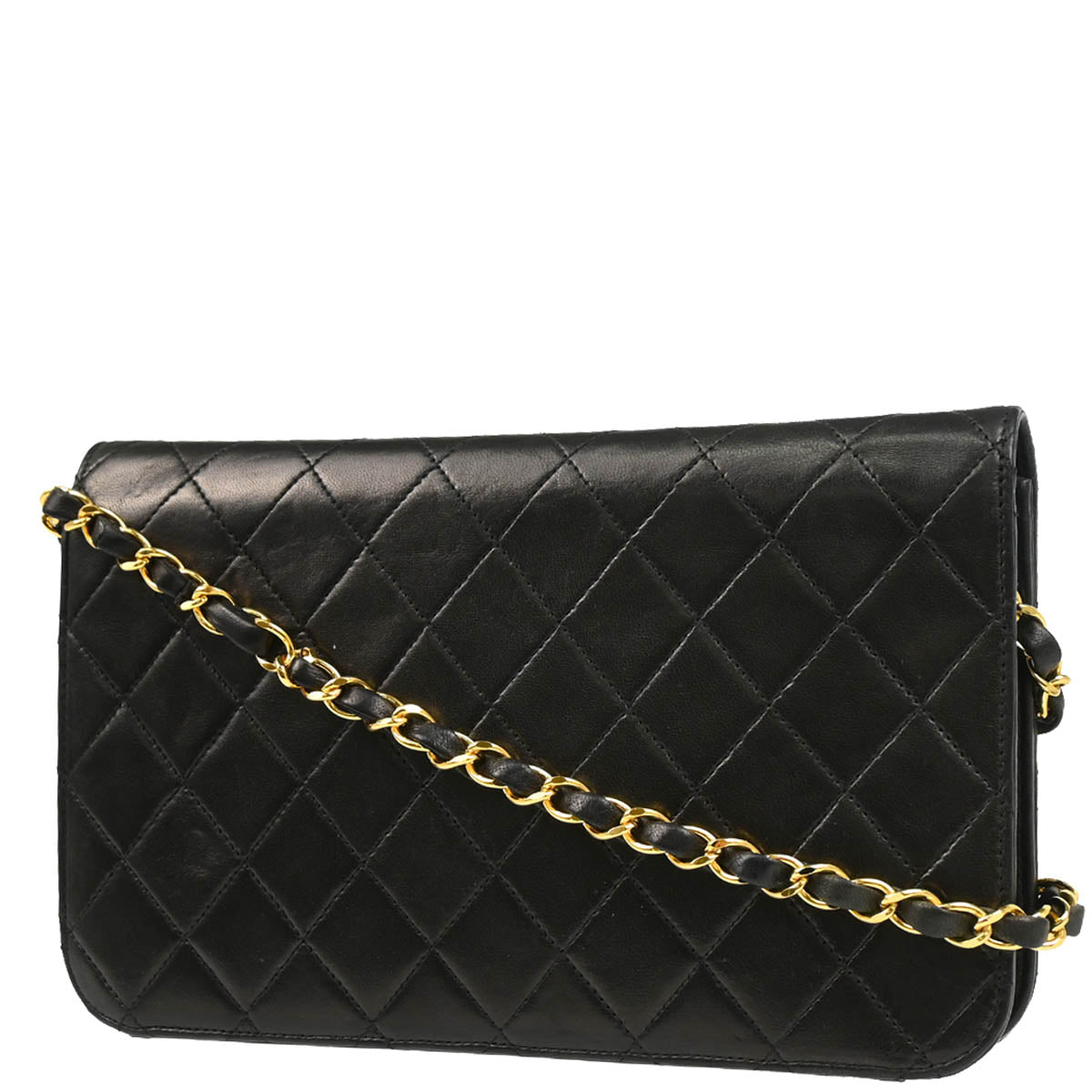 Chanel 2000-2002 Black Lambskin Turnlock Small Full Flap Shoulder Bag