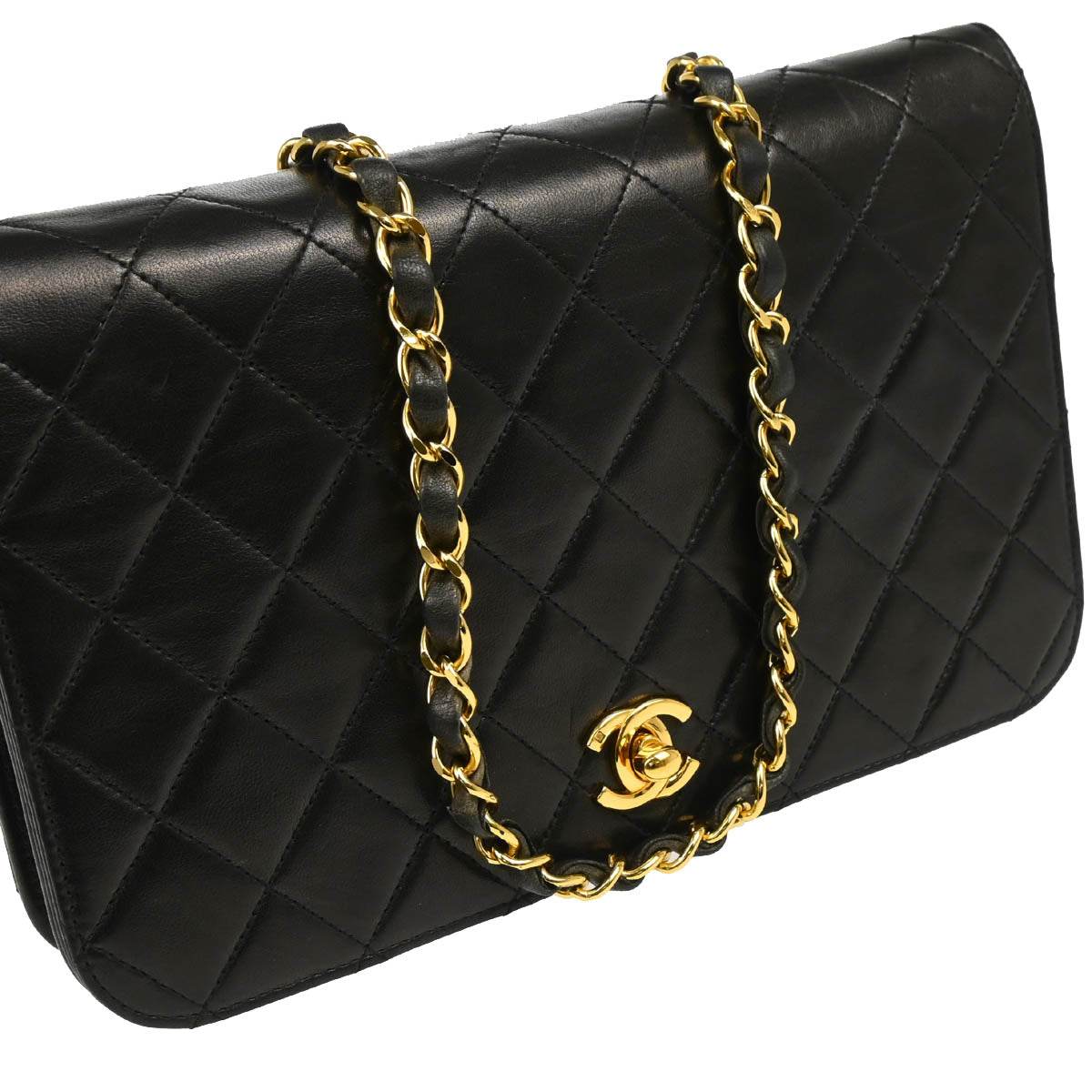 Chanel 2000-2002 Black Lambskin Turnlock Small Full Flap Shoulder Bag