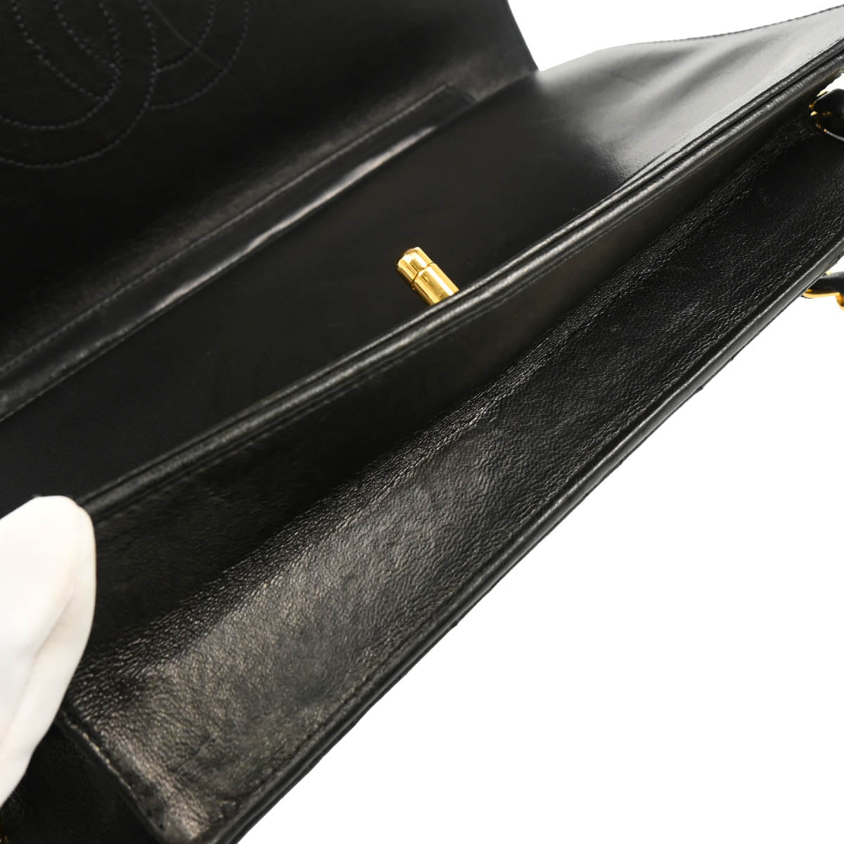 Chanel 2000-2002 Black Lambskin Turnlock Small Full Flap Shoulder Bag
