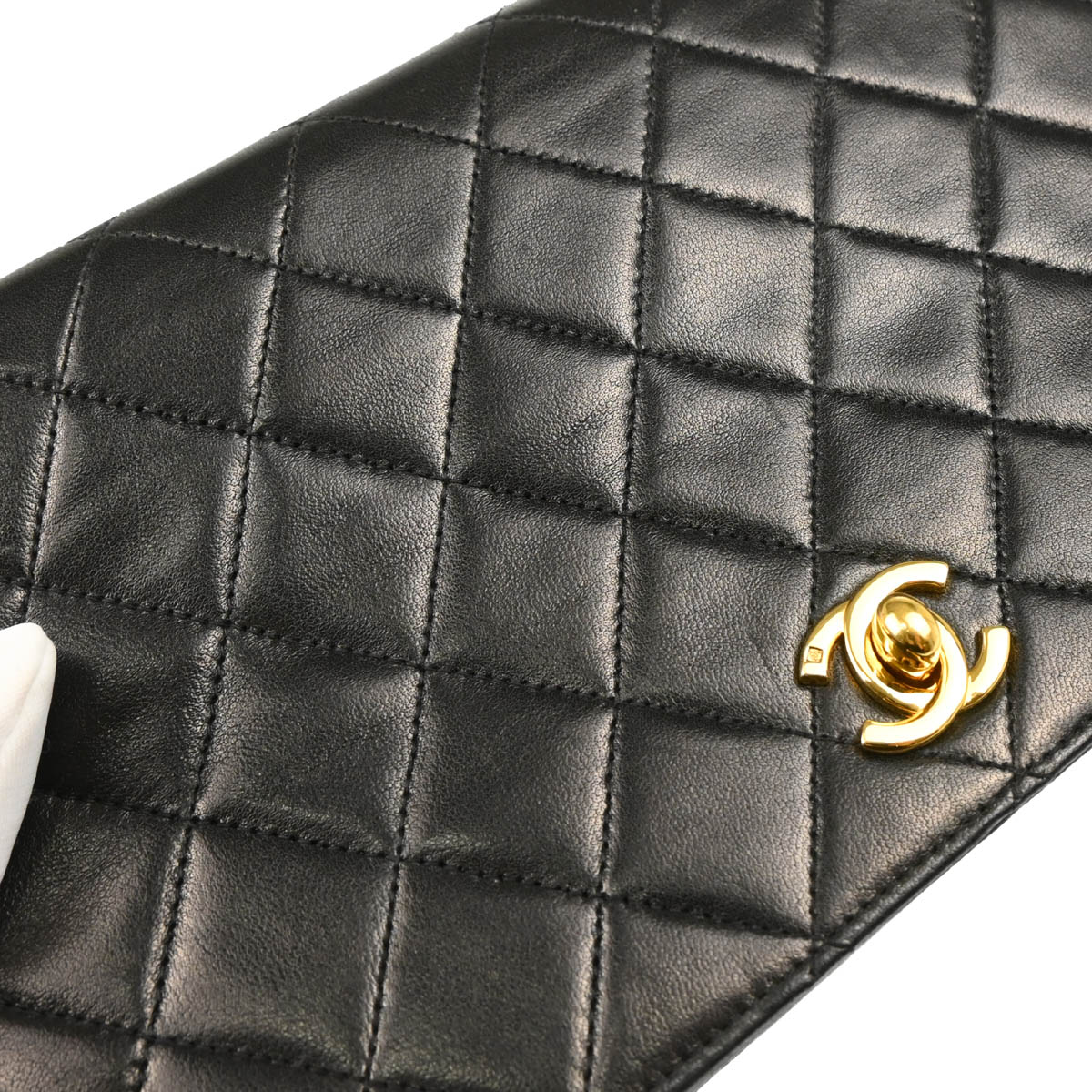 Chanel 2000-2002 Black Lambskin Turnlock Small Full Flap Shoulder Bag