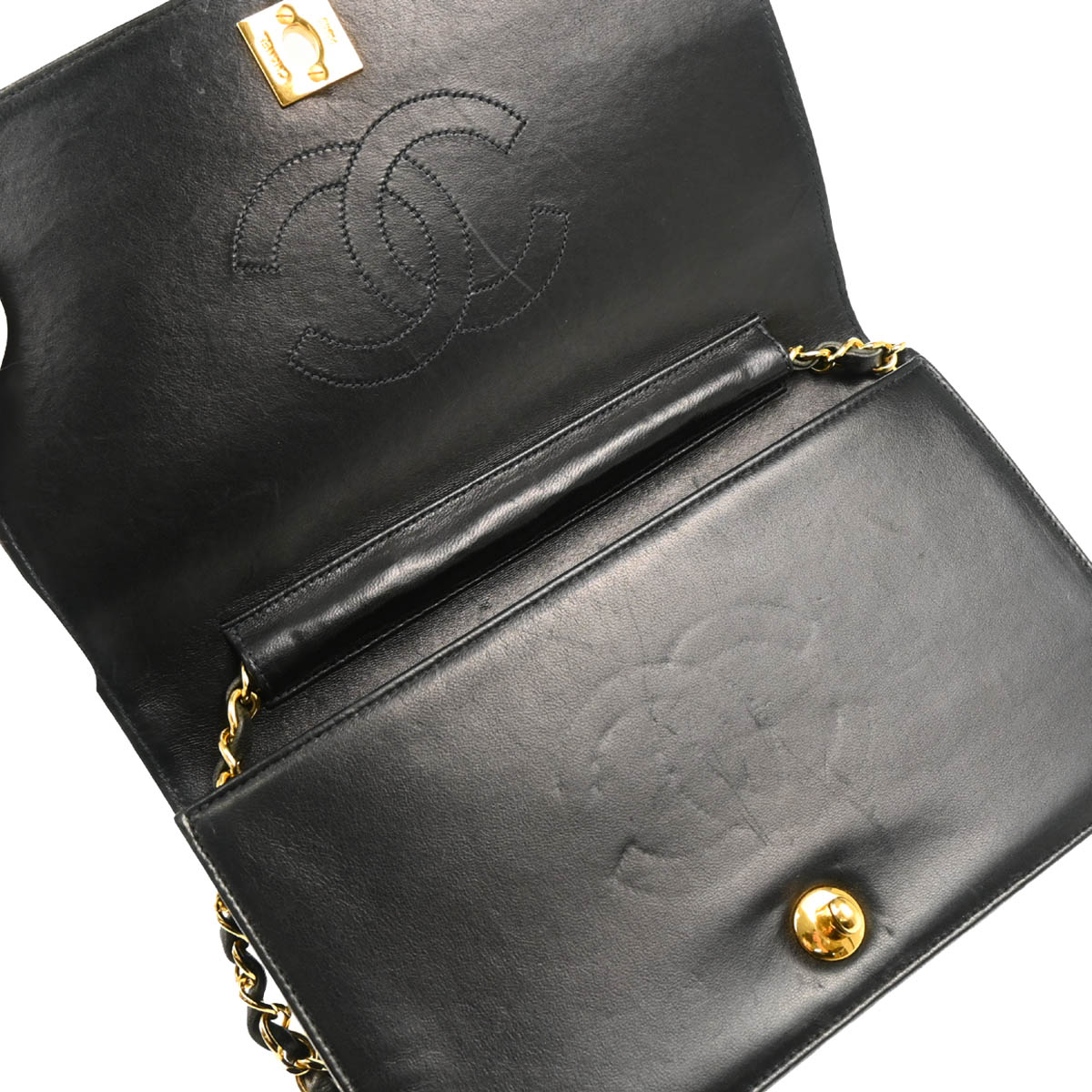 Chanel 2000-2002 Black Lambskin Turnlock Small Full Flap Shoulder Bag