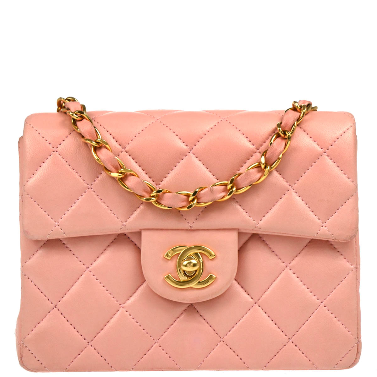 Chanel Pink Lambskin Mini Classic Square Flap Shoulder Bag 17