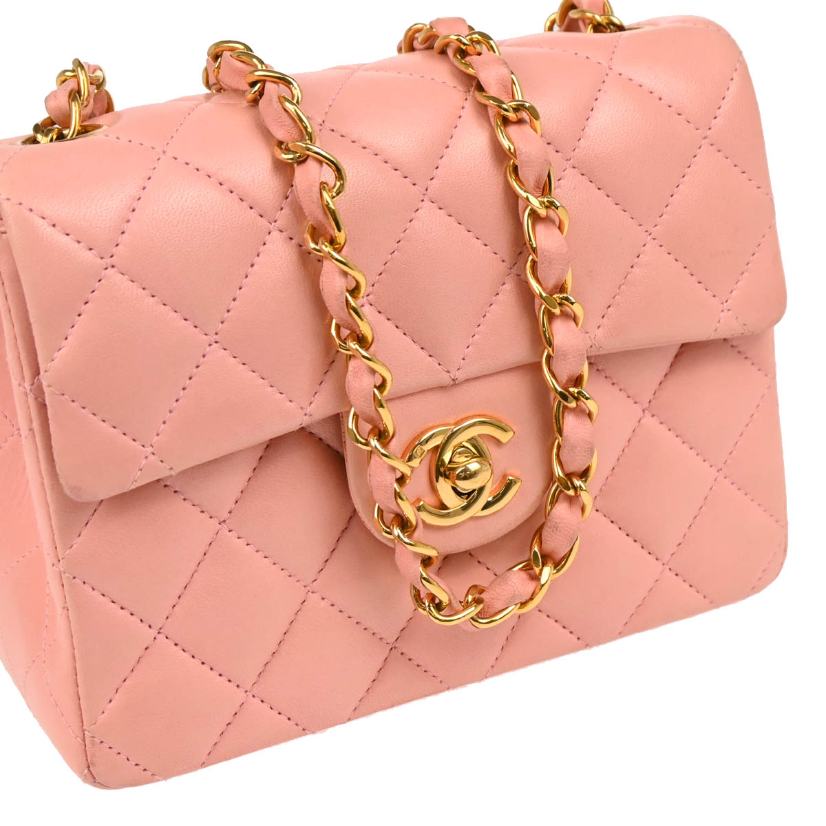 Chanel Pink Lambskin Mini Classic Square Flap Shoulder Bag 17