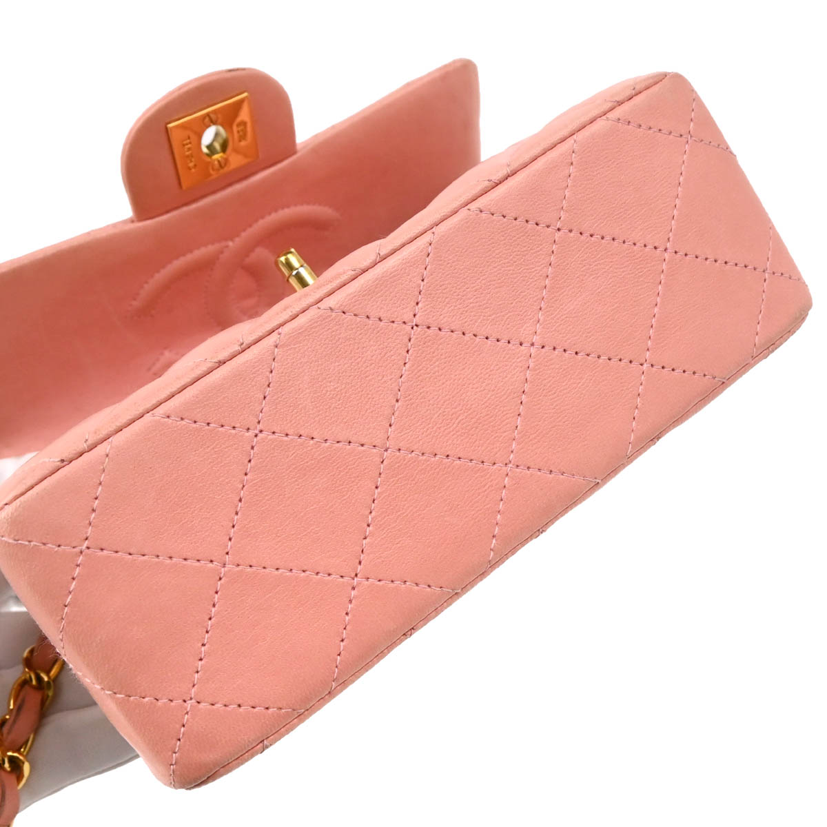 Chanel Pink Lambskin Mini Classic Square Flap Shoulder Bag 17