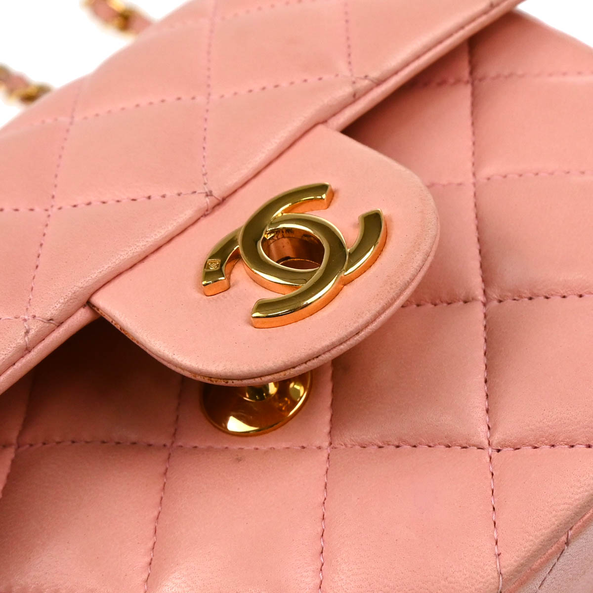 Chanel Pink Lambskin Mini Classic Square Flap Shoulder Bag 17