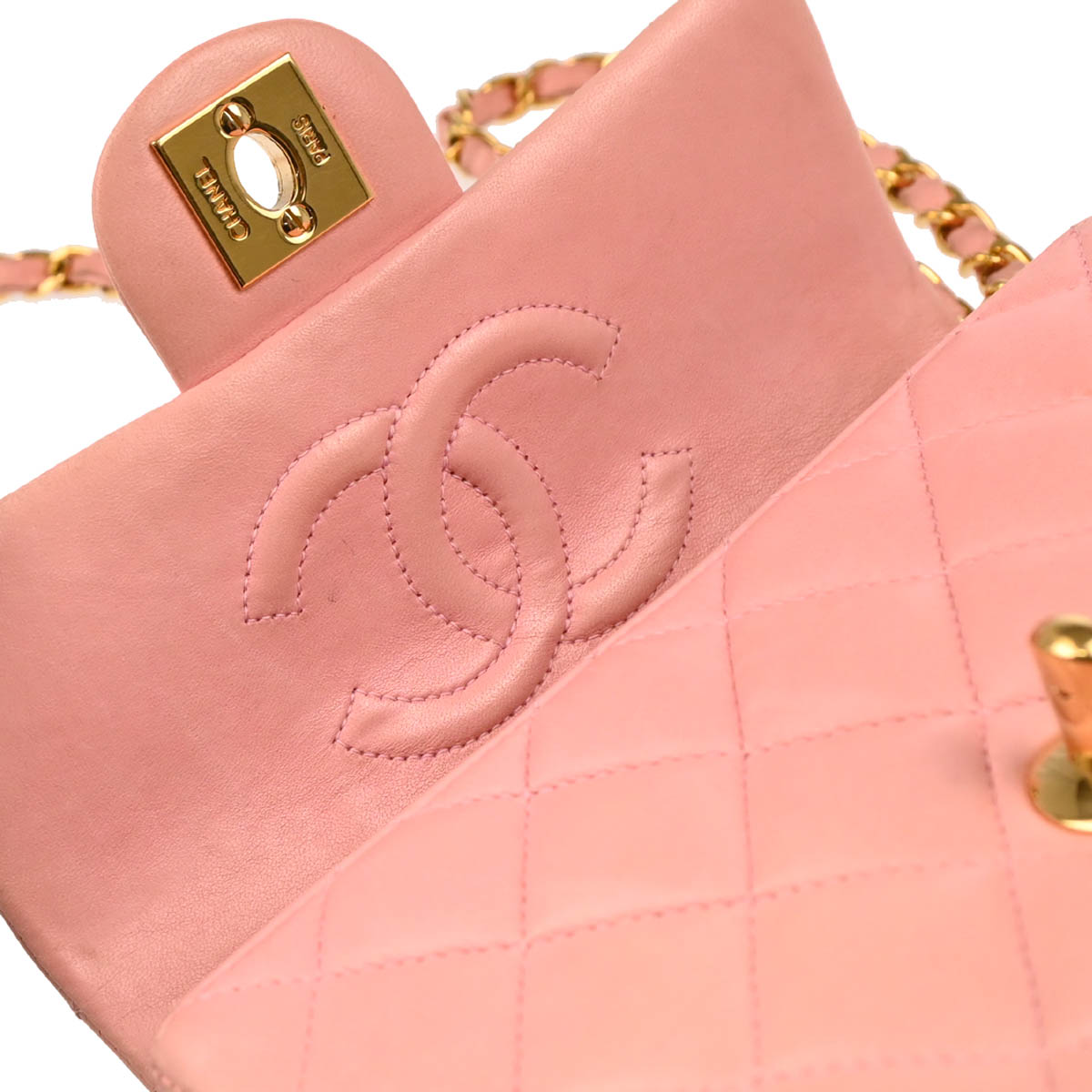 Chanel Pink Lambskin Mini Classic Square Flap Shoulder Bag 17